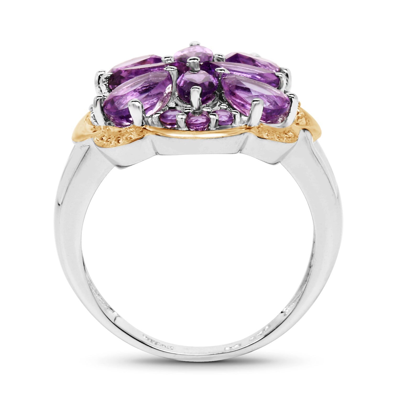 Two Tone Plated 2.66 Carat Genuine Amethyst .925 Sterling Silver Ring on sale at MyriadMart