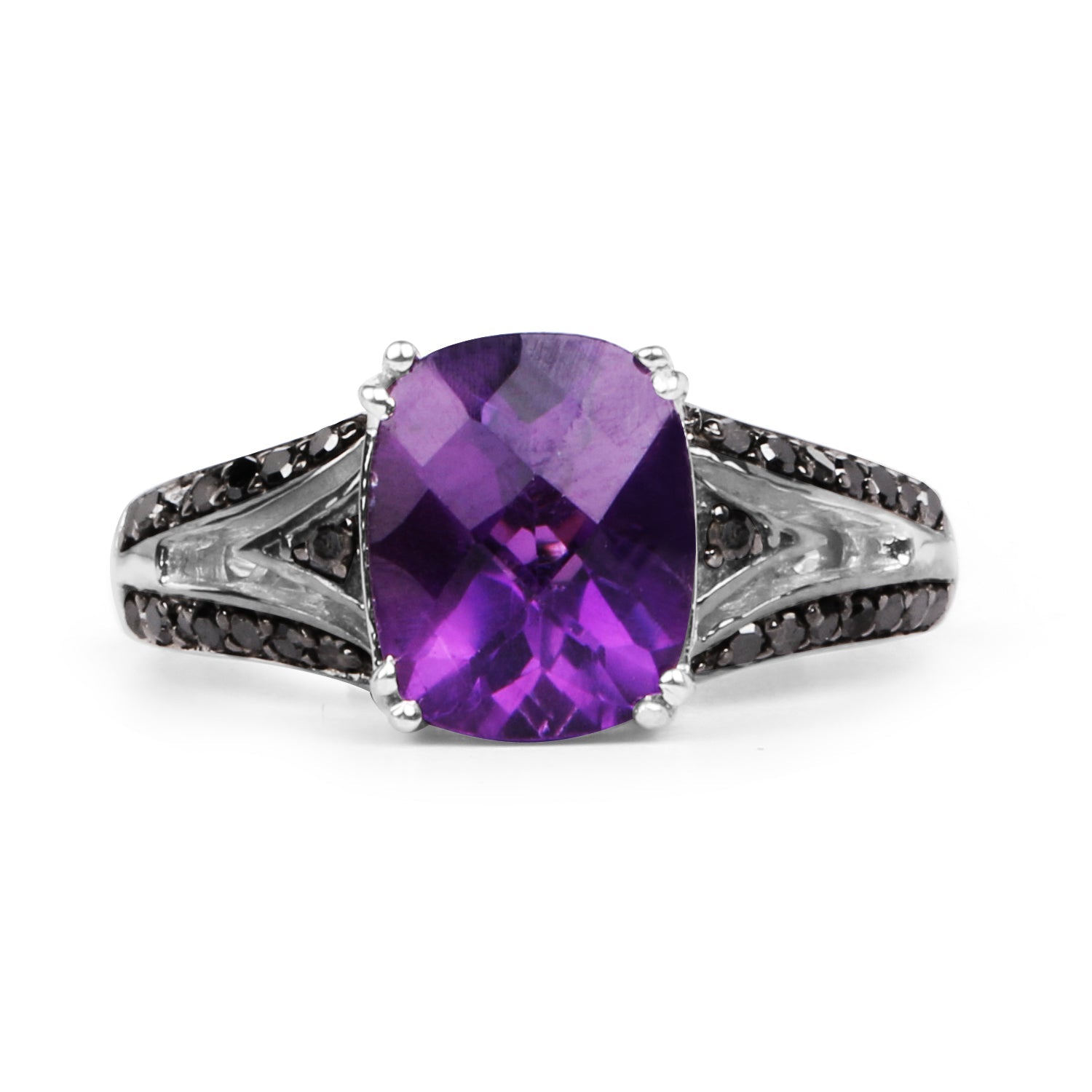 2.87 Carat Genuine Amethyst and Black Diamond .925 Sterling Silver Ring on sale at MyriadMart