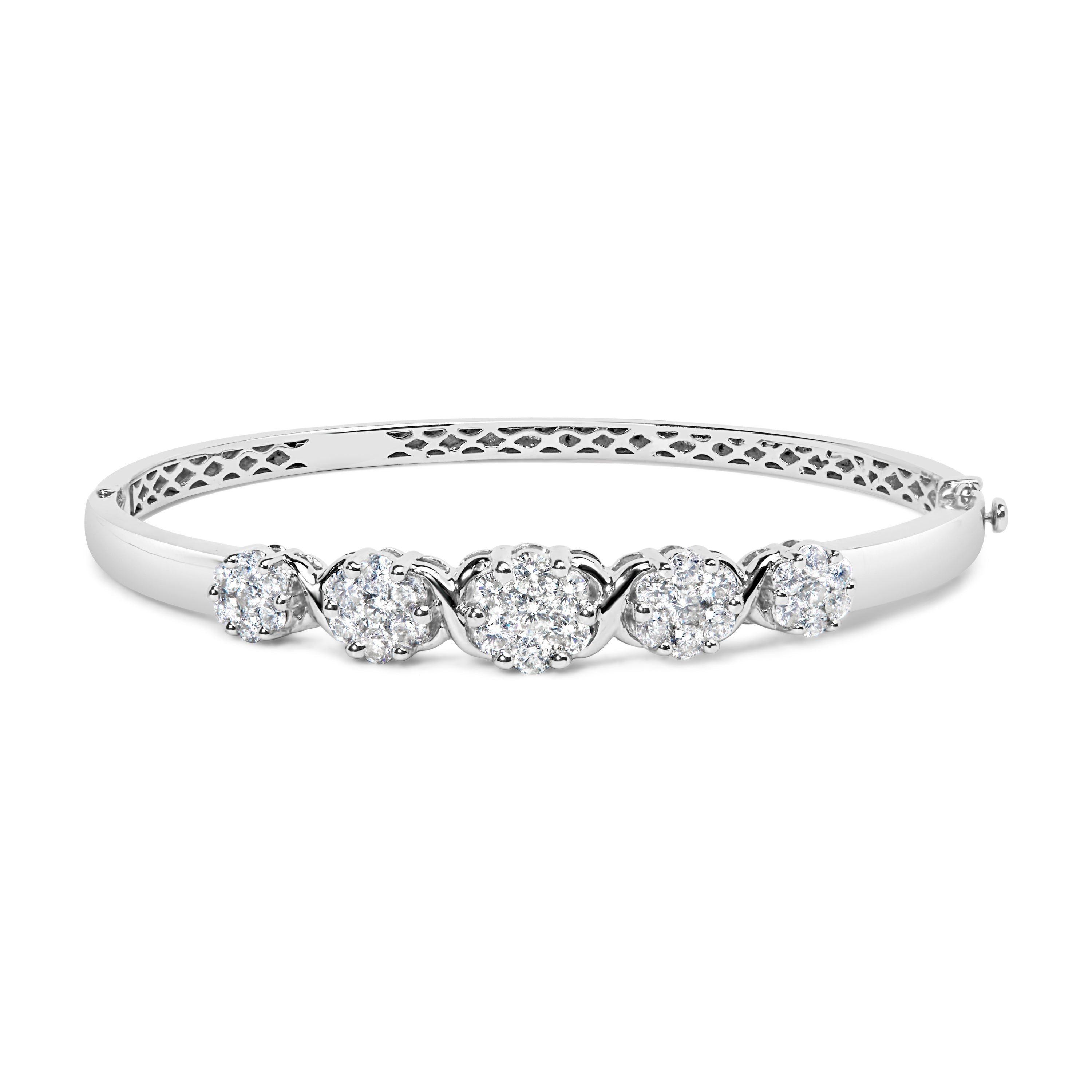 14K White Gold 2 1/2 Cttw Diamond Graduating Floral Cluster Bangle Bracelet H-I Color, SI1-SI2 Clarity - Fits Wrists up to 7.25" on sale at MyriadMart