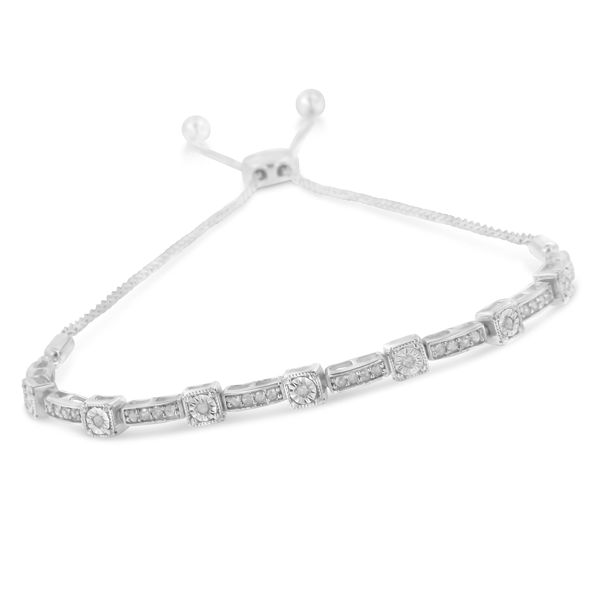 .925 Sterling Silver 1/4 Cttw Diamond 4â€-10â€ Adjustable Bolo Alternating Square and Rectangle Bolo Bracelet I-J Color, I3 Clarity on sale at MyriadMart