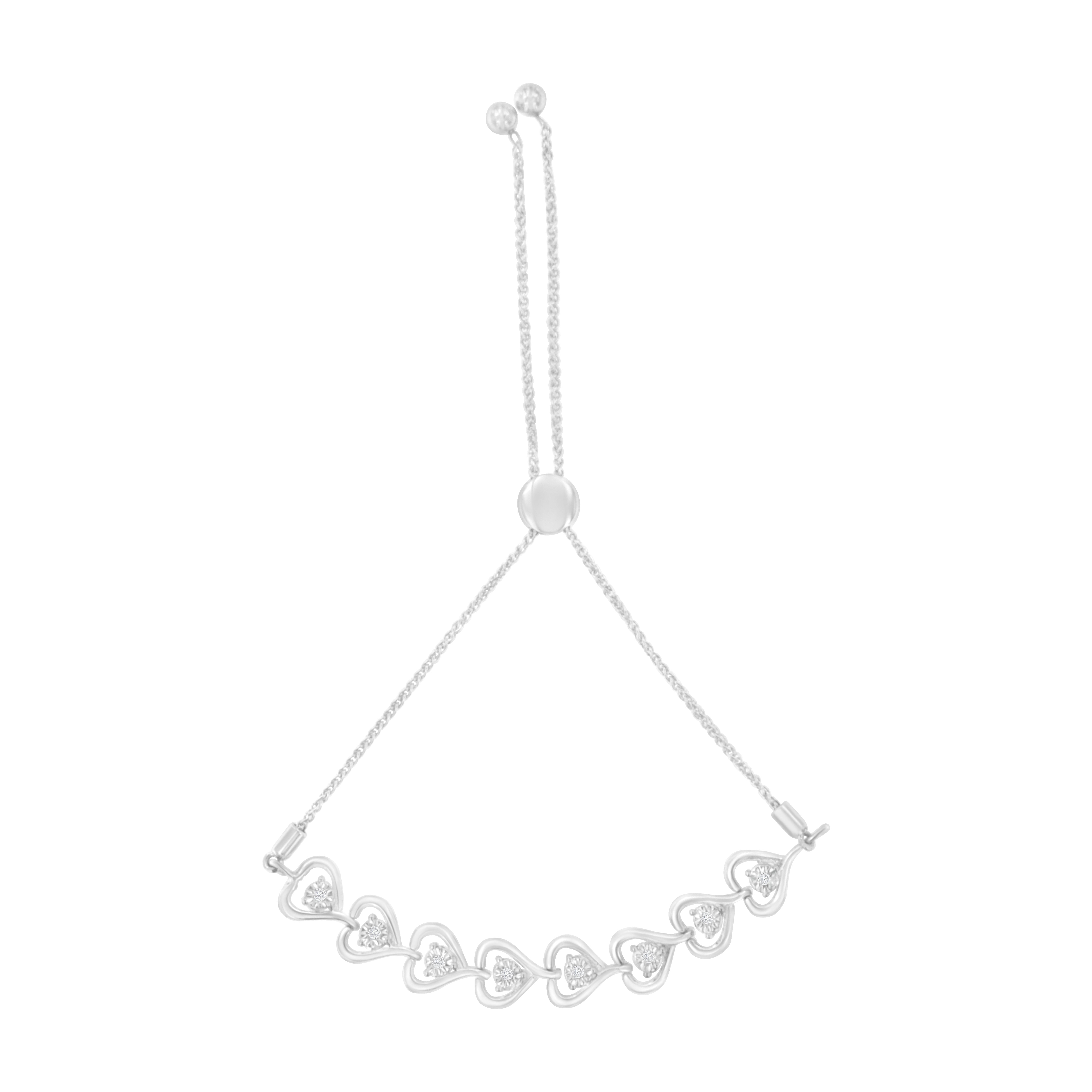 Sterling Silver Diamond Woven Heart Bolo Bracelet 0.1 cttw, H-I Color, I2-I3 Clarity on sale at MyriadMart