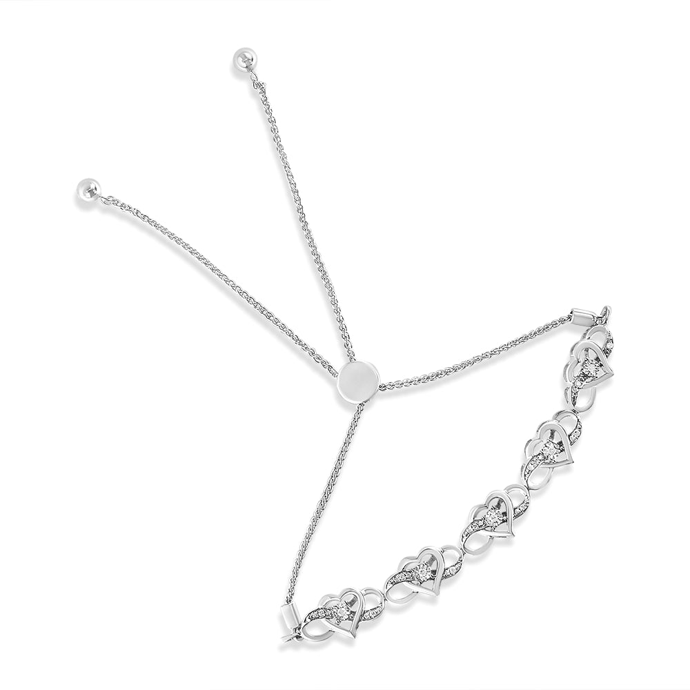 .925 Sterling Silver Miracle Set Diamond Accented Infinity Hearts 6â€-9â€ Adjustable Bolo Bracelet H-I Color, I2-I3 Clarity on sale at MyriadMart