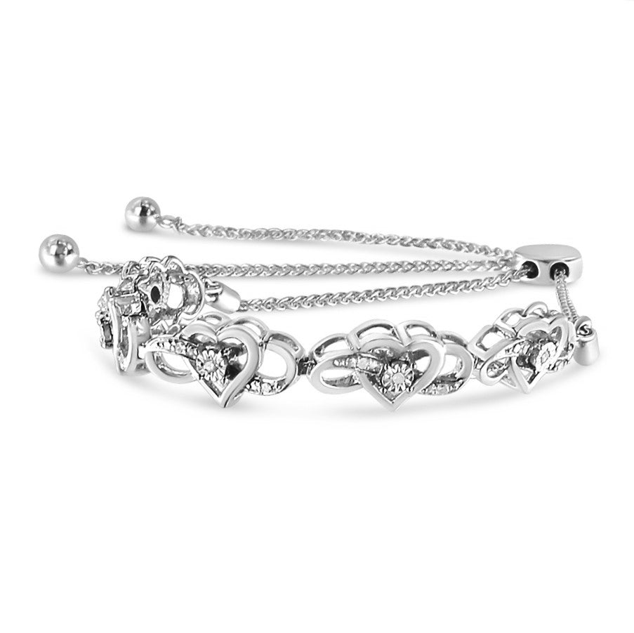 .925 Sterling Silver Miracle Set Diamond Accented Infinity Hearts 6â€-9â€ Adjustable Bolo Bracelet H-I Color, I2-I3 Clarity on sale at MyriadMart