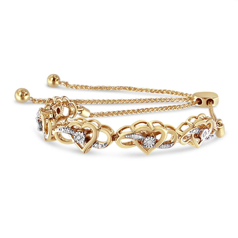 14K Yellow Gold Plated .925 Sterling Silver 1/10 Cttw Diamond Infinity Heart Shaped 4â€-10â€ Adjustable Bolo Bracelet H-I Color, I2-I3 Clarity on sale at MyriadMart