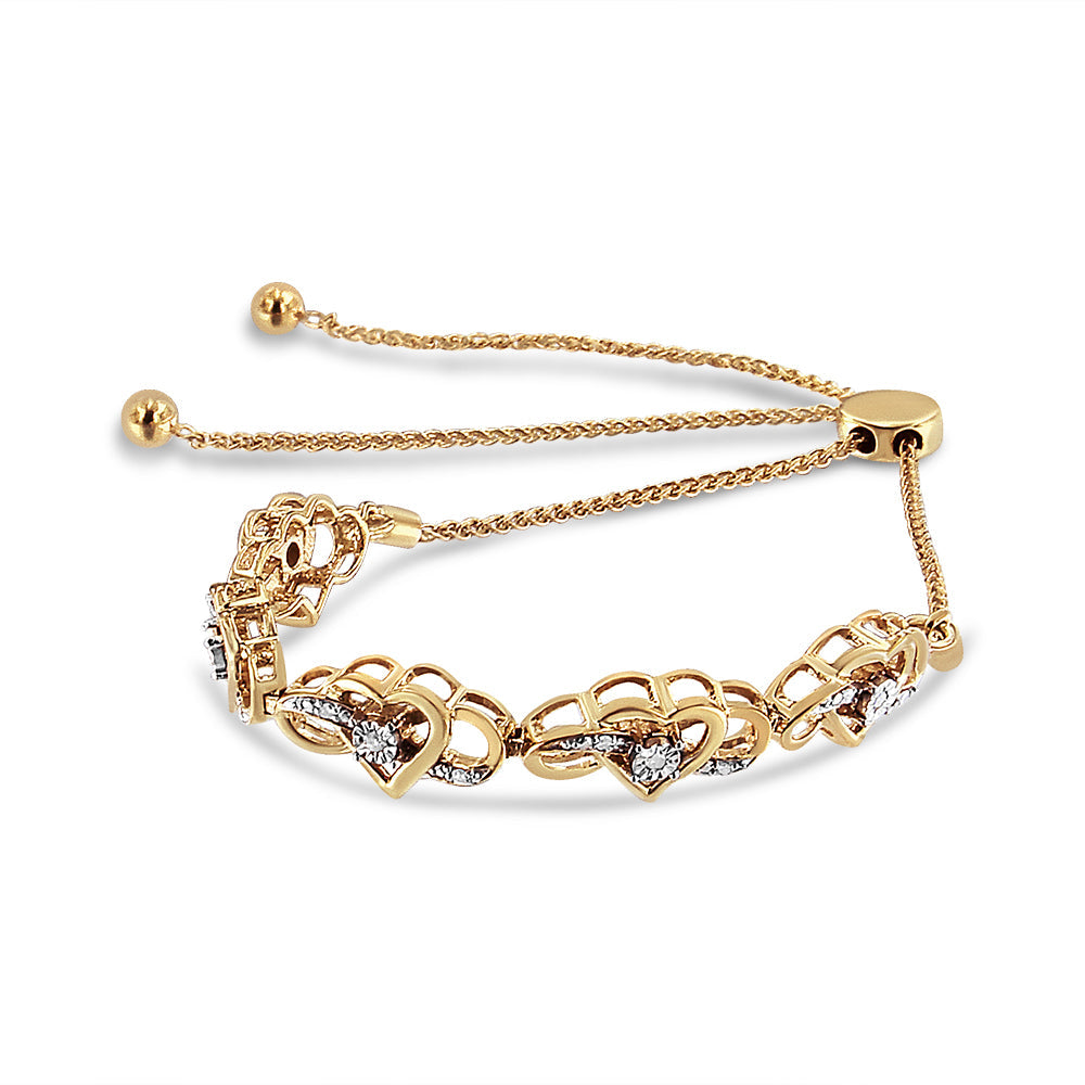 14K Yellow Gold Plated .925 Sterling Silver 1/10 Cttw Diamond Infinity Heart Shaped 4â€-10â€ Adjustable Bolo Bracelet H-I Color, I2-I3 Clarity on sale at MyriadMart