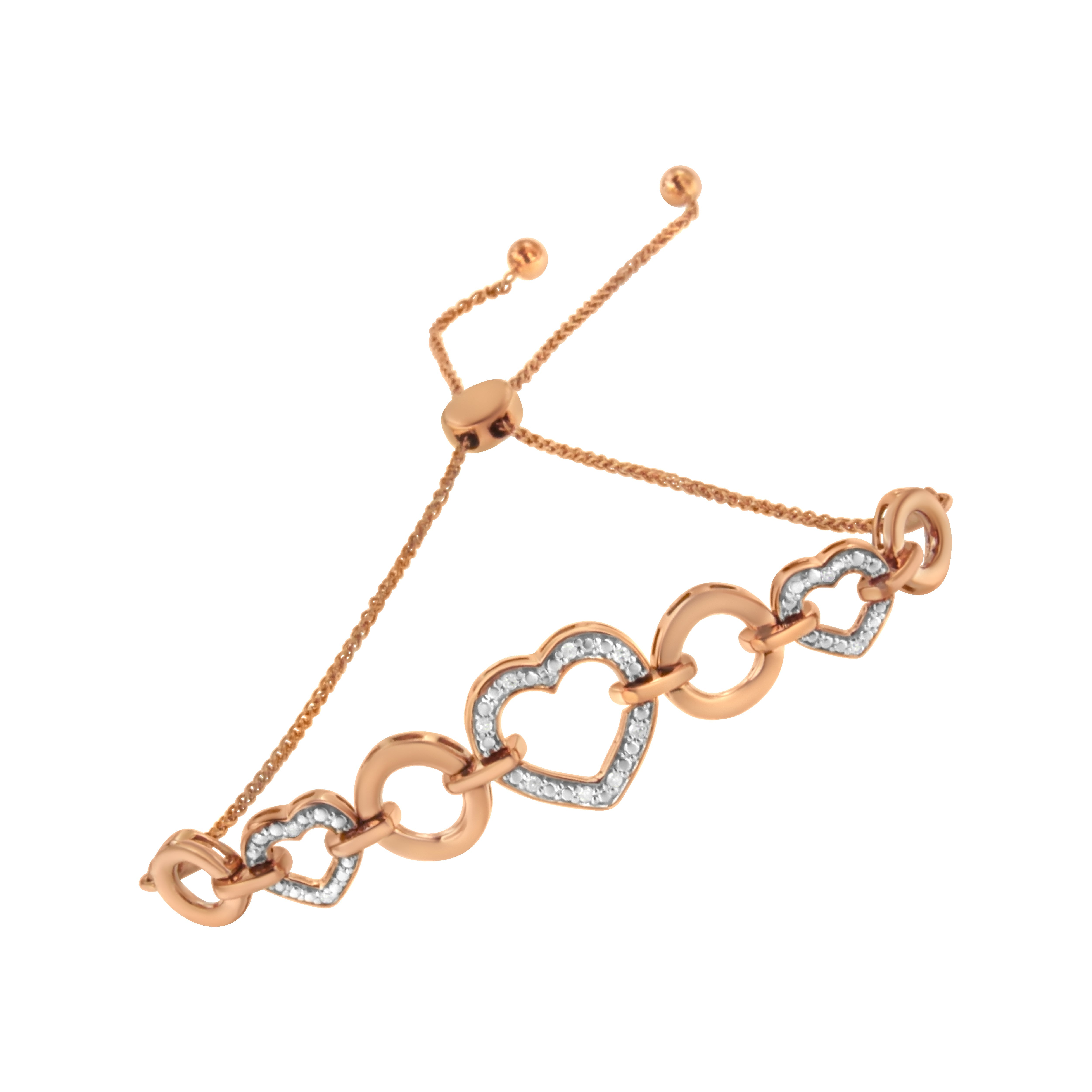 14K Rose Gold Plated .925 Sterling Silver Diamond Accent Circle and Heart Link Adjustable 6â€-10â€ Bolo Bracelet I-J Color, I3 Clarity on sale at MyriadMart