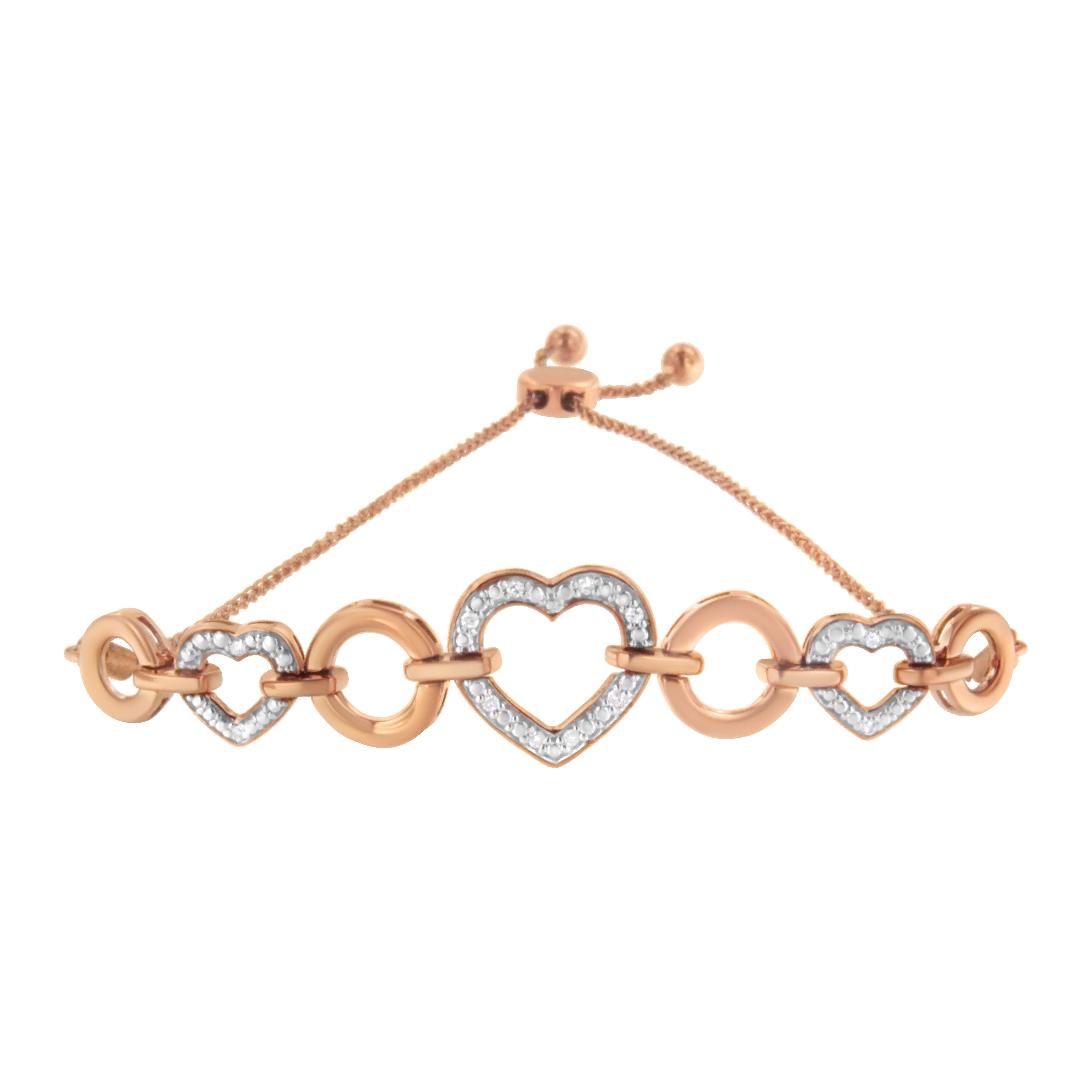 14K Rose Gold Plated .925 Sterling Silver Diamond Accent Circle and Heart Link Adjustable 6â€-10â€ Bolo Bracelet I-J Color, I3 Clarity on sale at MyriadMart