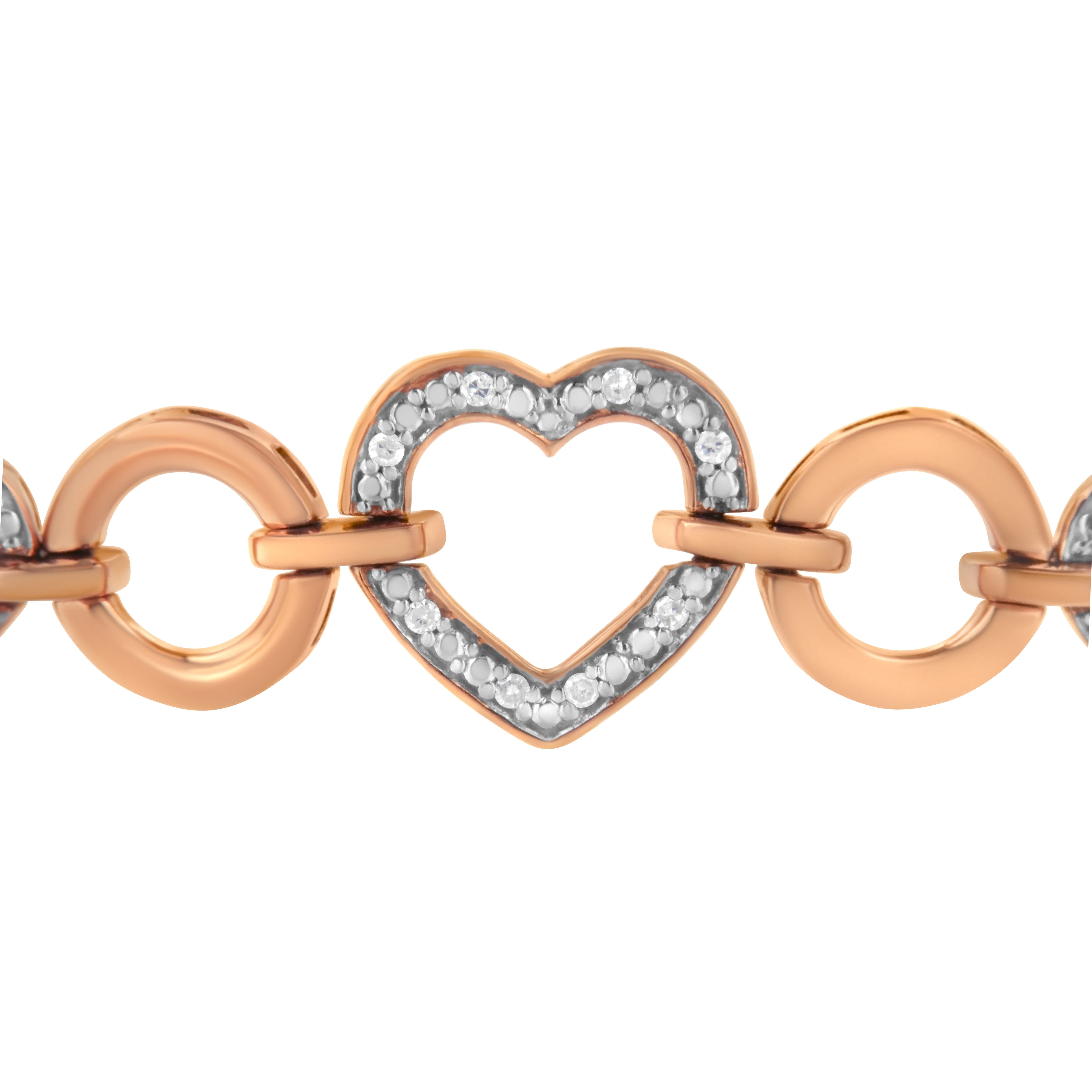 14K Rose Gold Plated .925 Sterling Silver Diamond Accent Circle and Heart Link Adjustable 6â€-10â€ Bolo Bracelet I-J Color, I3 Clarity on sale at MyriadMart