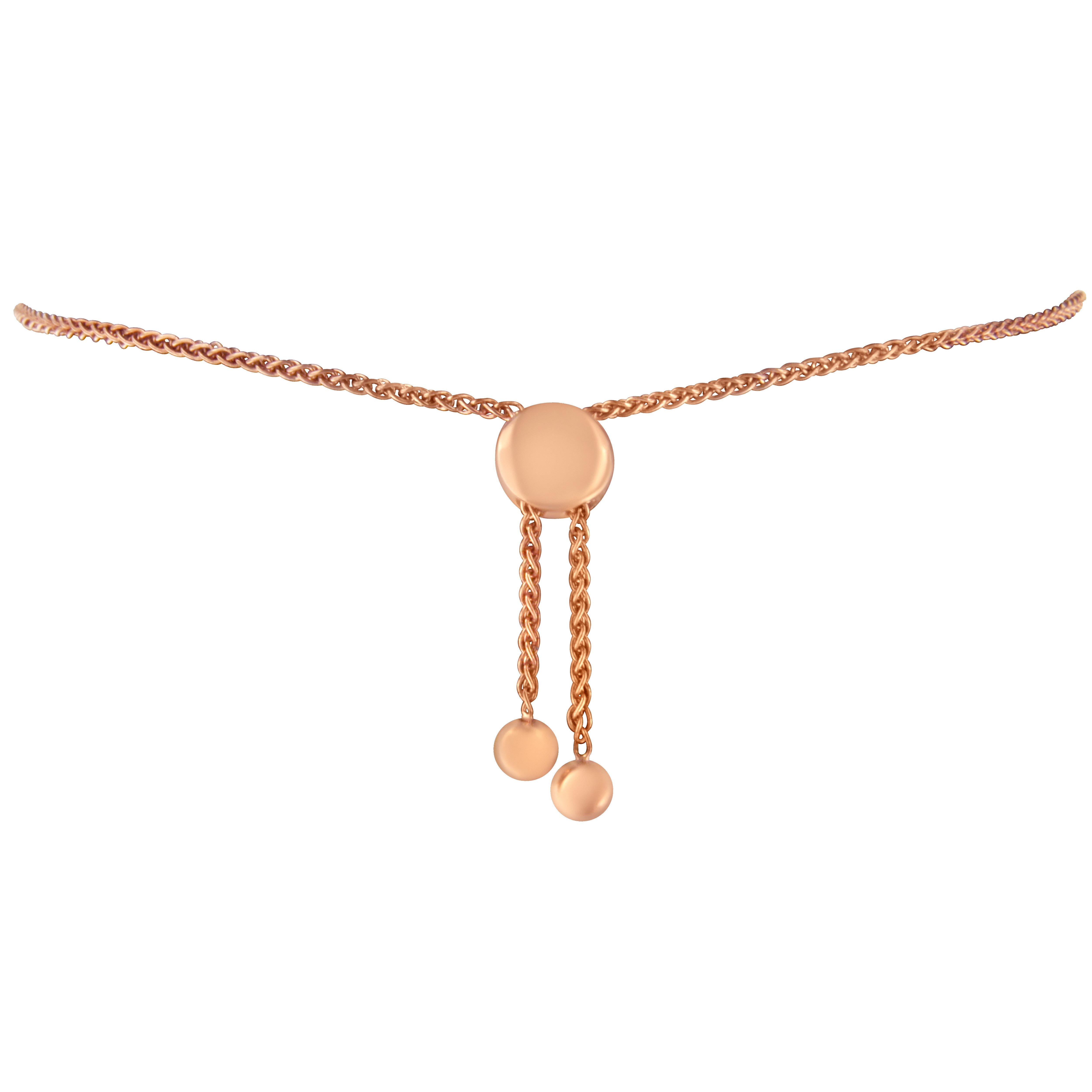 14K Rose Gold Plated .925 Sterling Silver Diamond Accent Circle and Heart Link Adjustable 6â€-10â€ Bolo Bracelet I-J Color, I3 Clarity on sale at MyriadMart