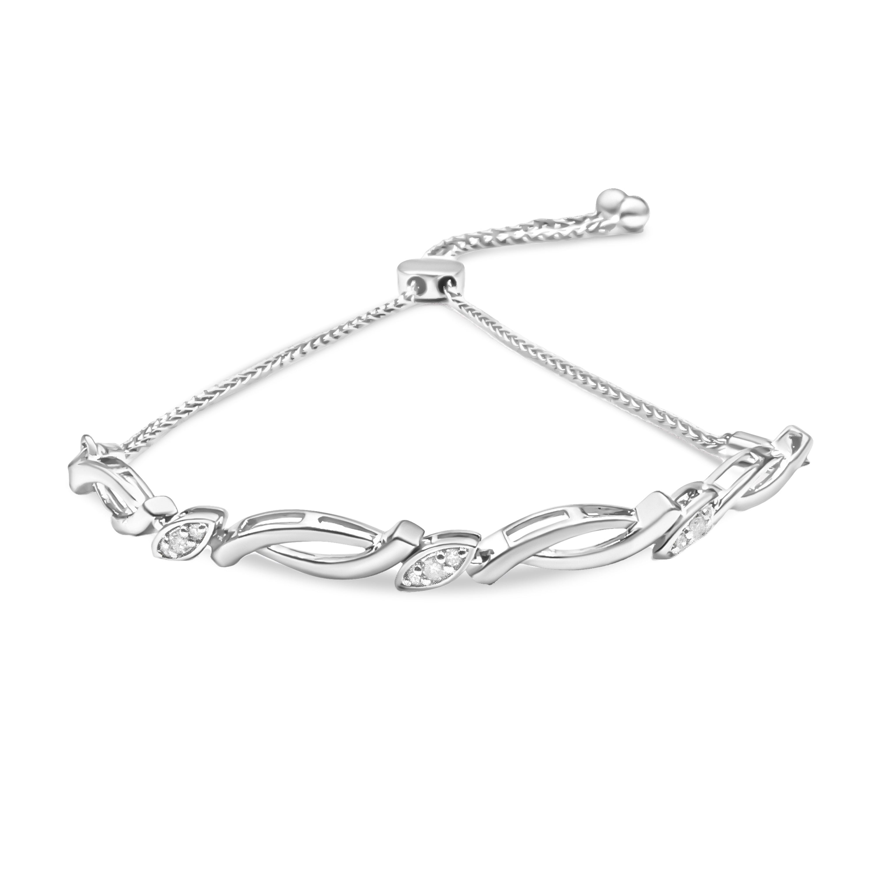 14K Rose Gold Plated .925 Sterling Silver 1/10 Cttw Diamond Alternating Swirl link Bolo Bracelet I-J Color, I2-I3 Clarity - 6" to 9" Adjustable on sale at MyriadMart