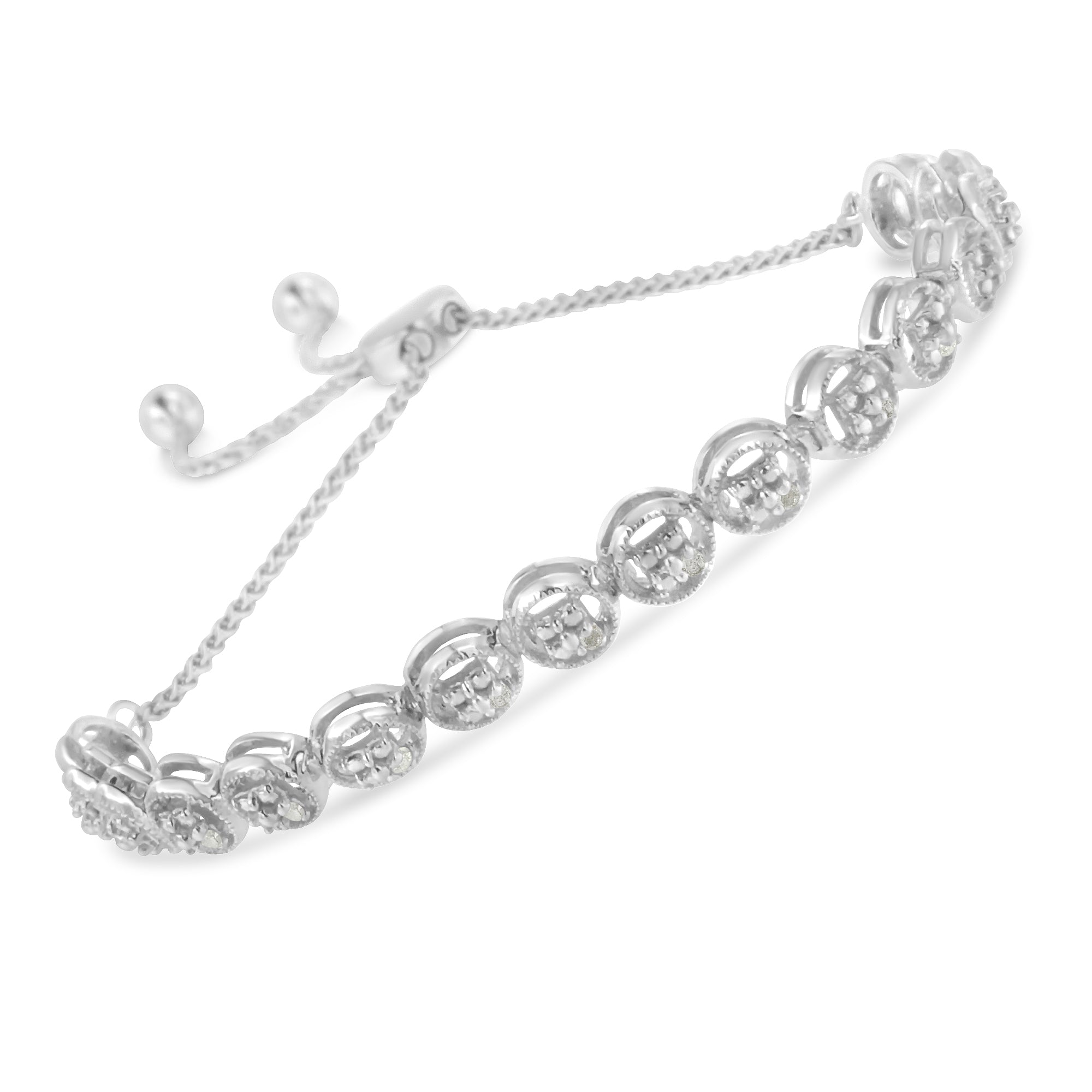 .925 Sterling Silver 1/10 Cttw Round Diamond Bolo Bracelet I-J Color, I3 Clarity on sale at MyriadMart