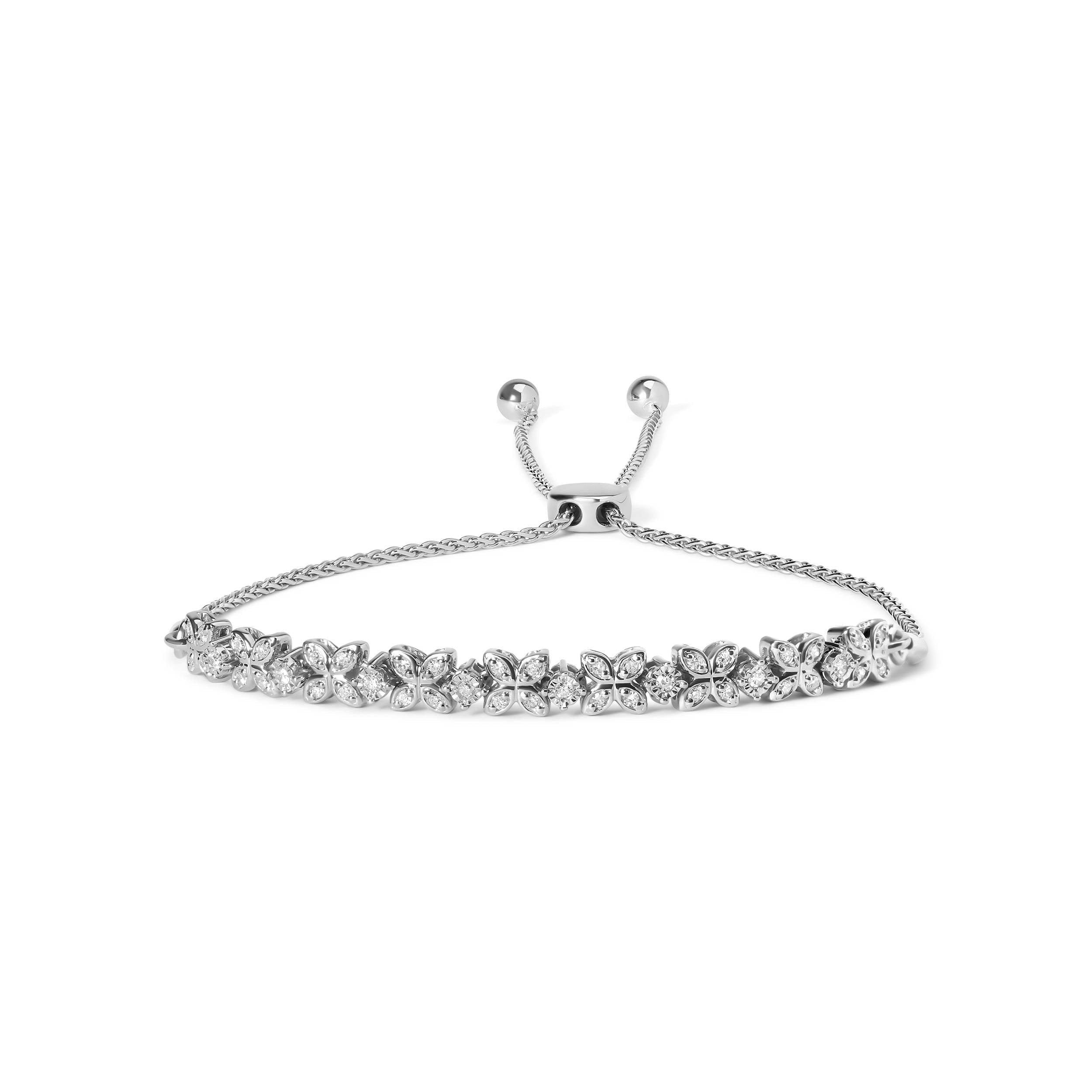 .925 Sterling Silver 1/4 Cttw Diamond Marquise Shaped Link 4"-10" Adjustable Bolo Bracelet I-J Color, I1-I2 Clarity on sale at MyriadMart