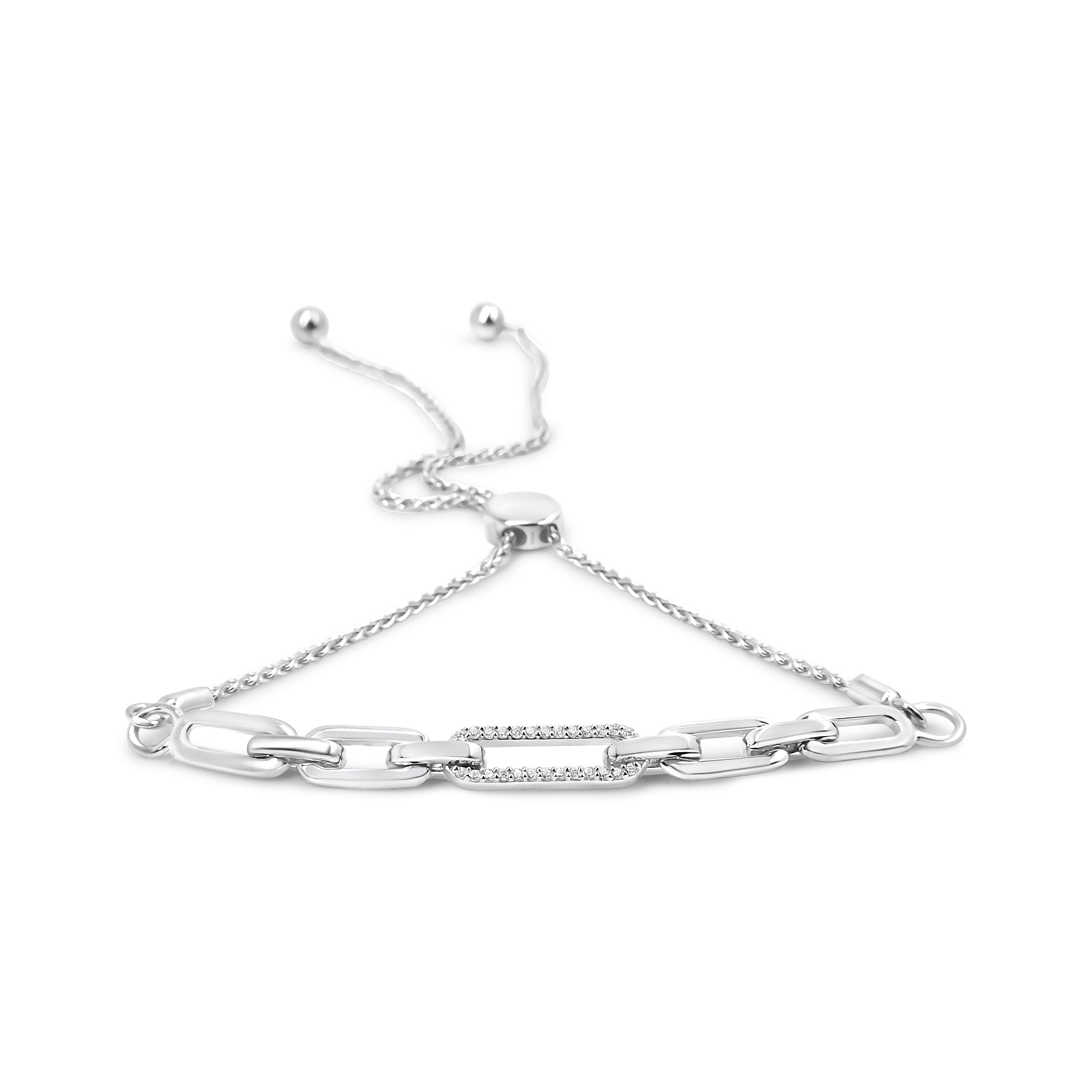 .925 Sterling Silver 1/10 Cttw Diamond Paperclip Link Adjustable Bolo Bracelet I-J Color, I2-I3 Clarity on sale at MyriadMart