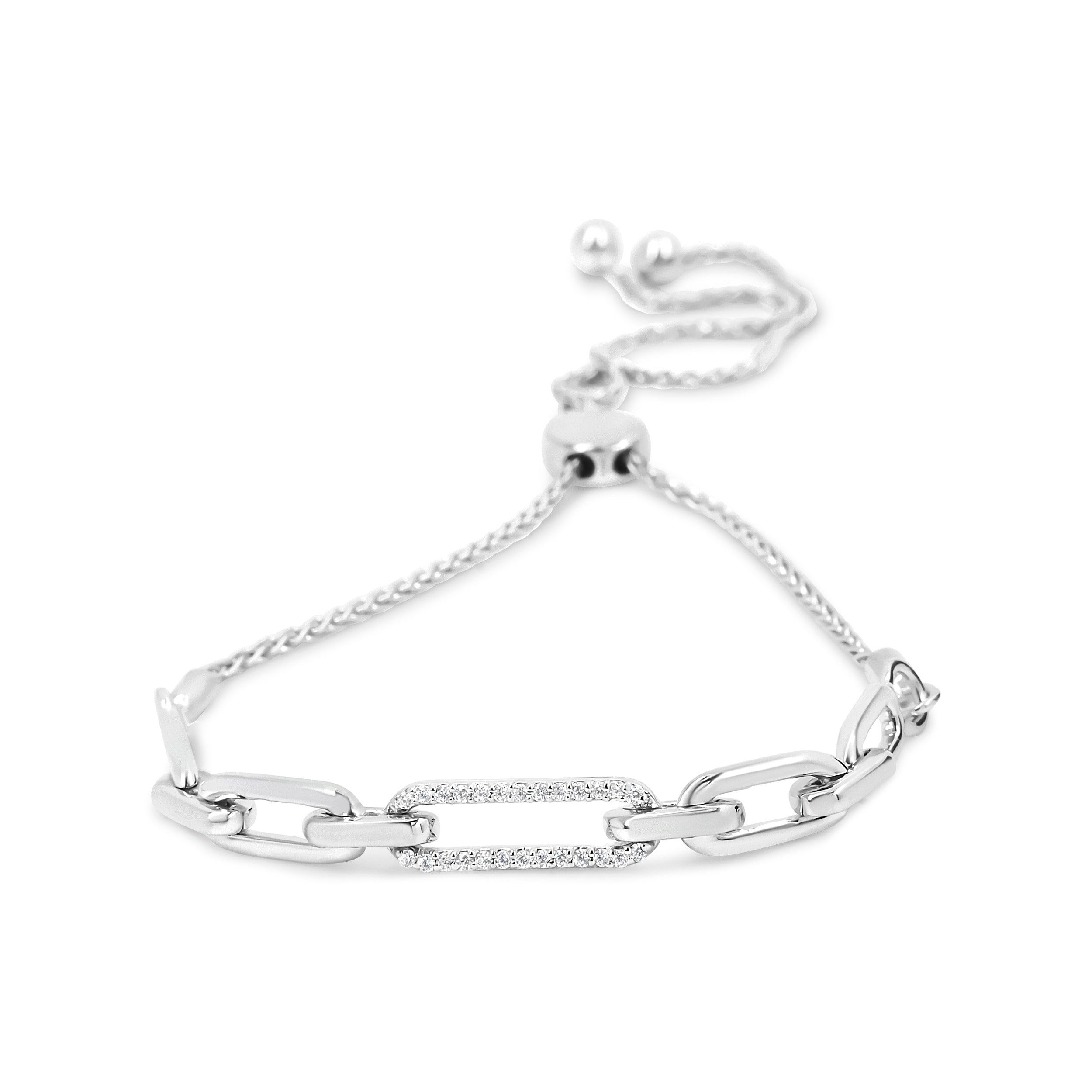 .925 Sterling Silver 1/10 Cttw Diamond Paperclip Link Adjustable Bolo Bracelet I-J Color, I2-I3 Clarity on sale at MyriadMart