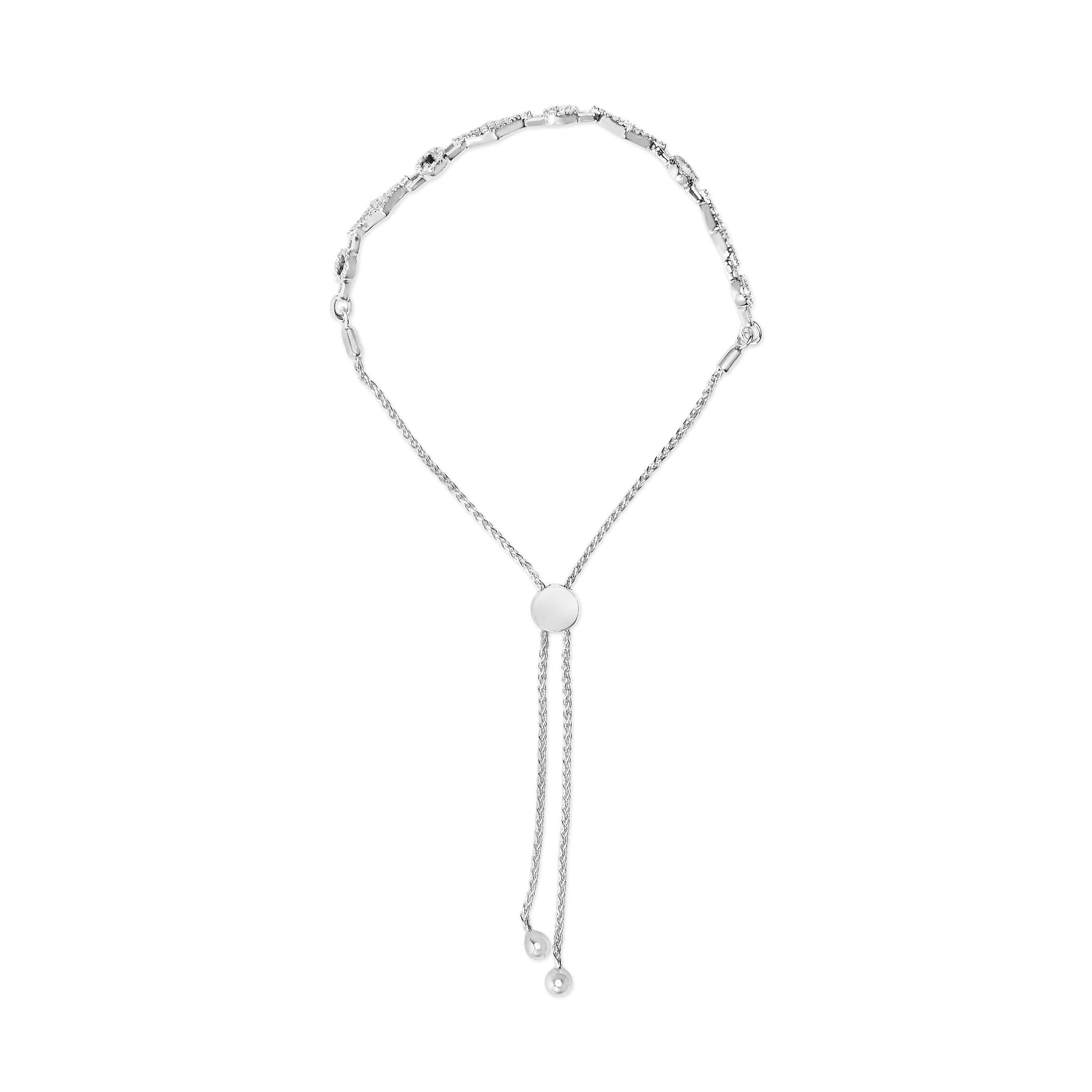 .925 Sterling Silver 1/2 Cttw Diamond Alternating Circle and Kite Link Adjustable Bolo Bracelet I-J Color, I3 Clarity - 4" to 10" Inches on sale at MyriadMart