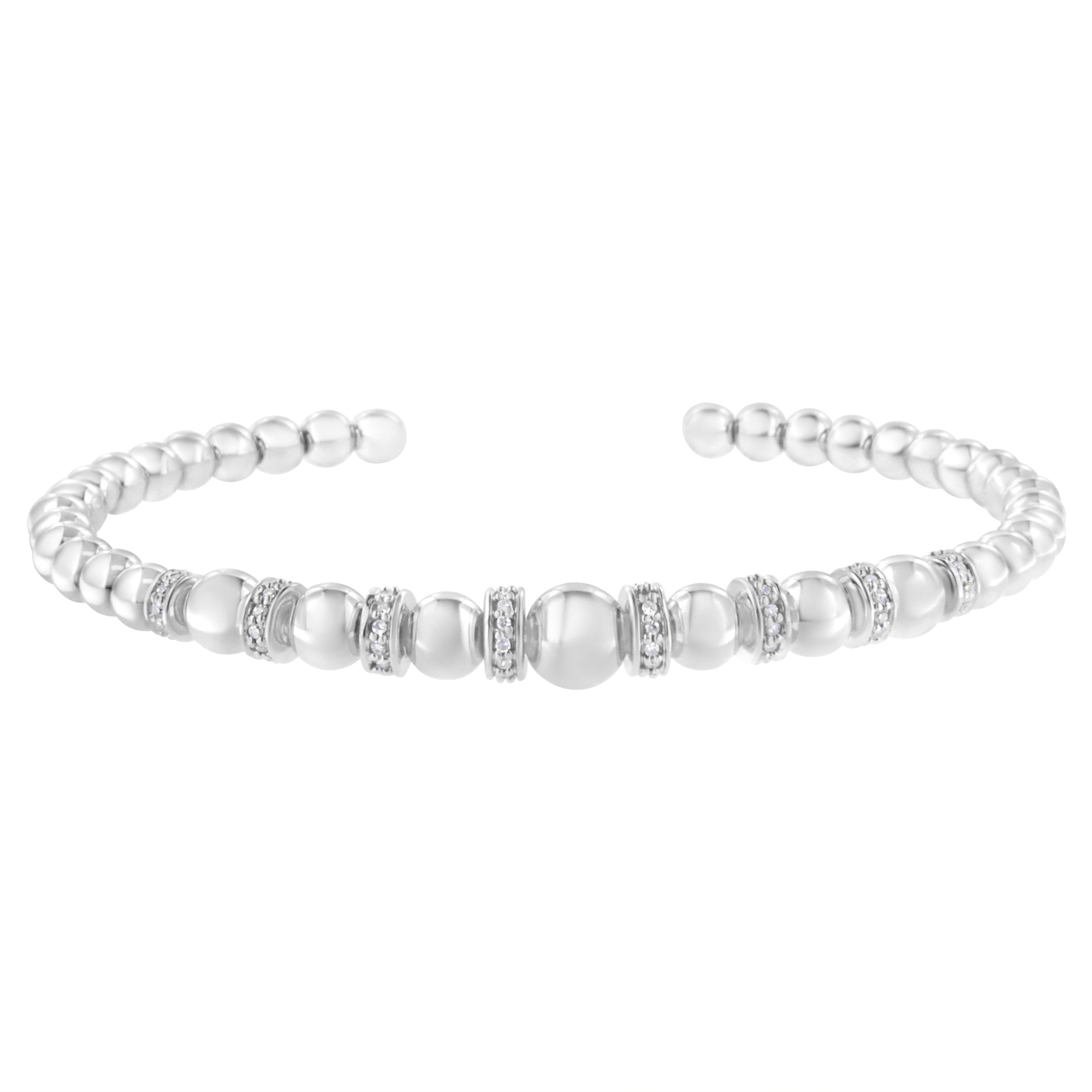 .925 Sterling Silver 1/4 Cttw Diamond Rondelle Graduated Ball Bead Cuff Bangle Bracelet I-J color, I2-I3 clarity - Fits wrists up to 7 1/2 inches on sale at MyriadMart
