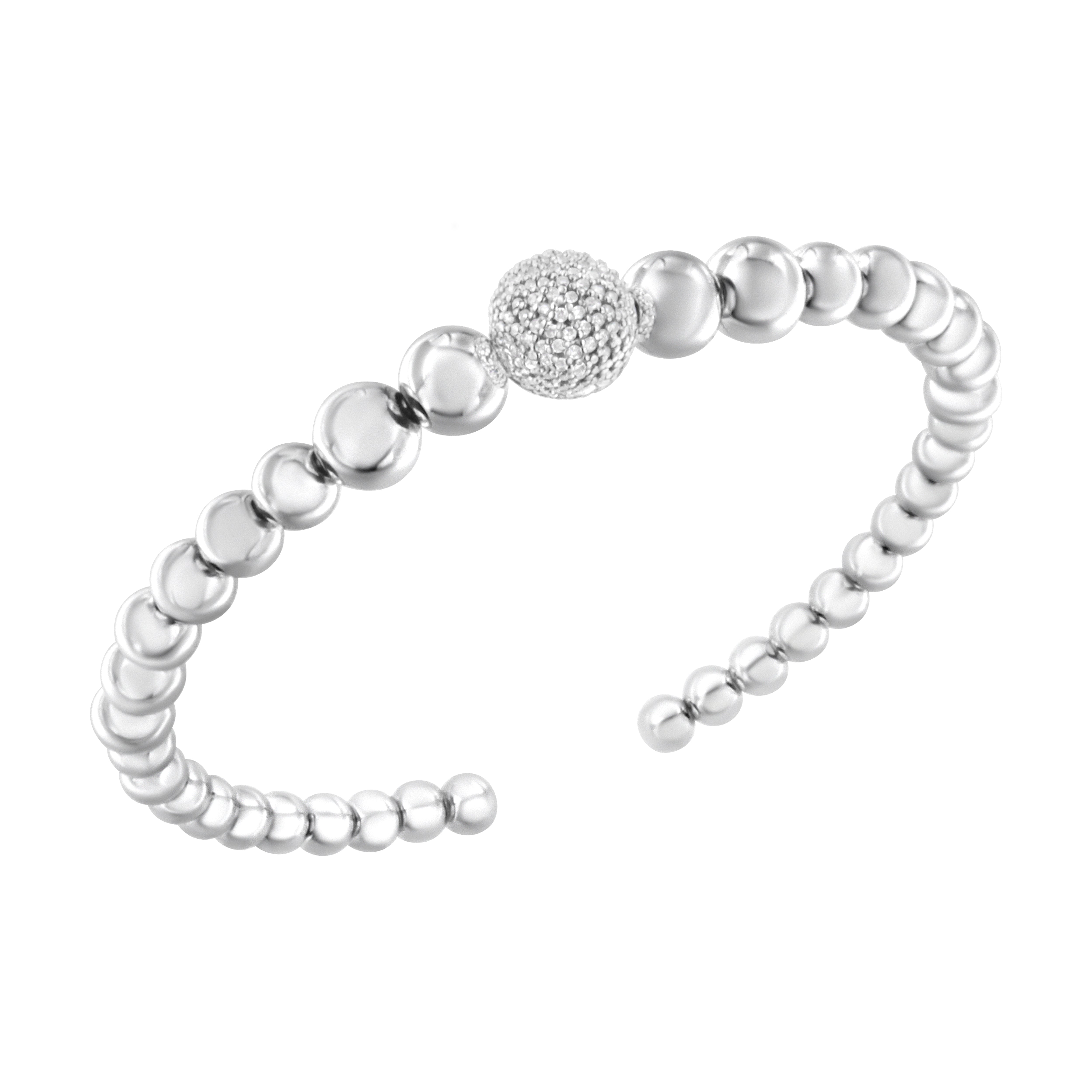 .925 Sterling Silver 1/6 Cttw Diamond Rondelle Graduated Ball Bead Cuff Bangle Bracelet I-J color, I2-I3 clarity - Fits wrists up to 7 1/2 inches on sale at MyriadMart