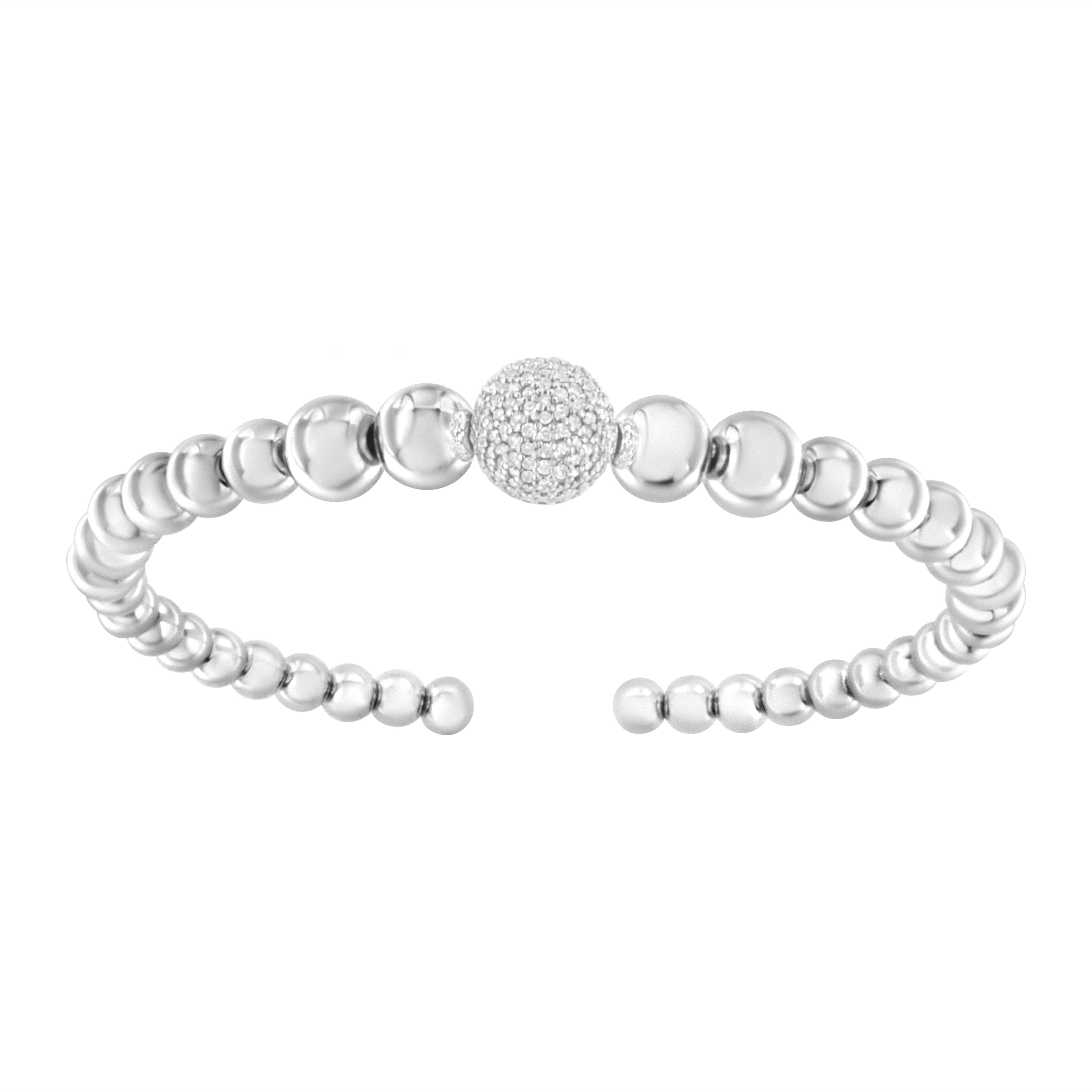 .925 Sterling Silver 1/6 Cttw Diamond Rondelle Graduated Ball Bead Cuff Bangle Bracelet I-J color, I2-I3 clarity - Fits wrists up to 7 1/2 inches on sale at MyriadMart