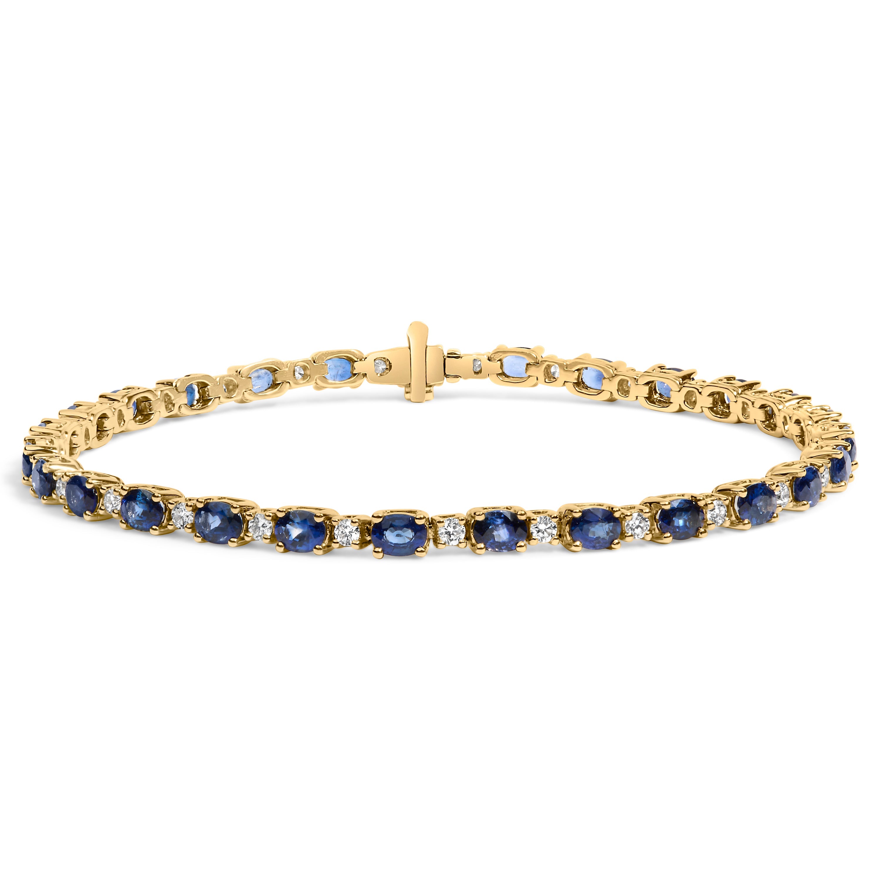 18K Yellow Gold 3/4 Cttw Diamond and 5 1/3 Cttw Oval Blue Sapphire Alternating Link Bracelet G-H Color, VS1-VS2 Clarity - 7.25" Inches on sale at MyriadMart