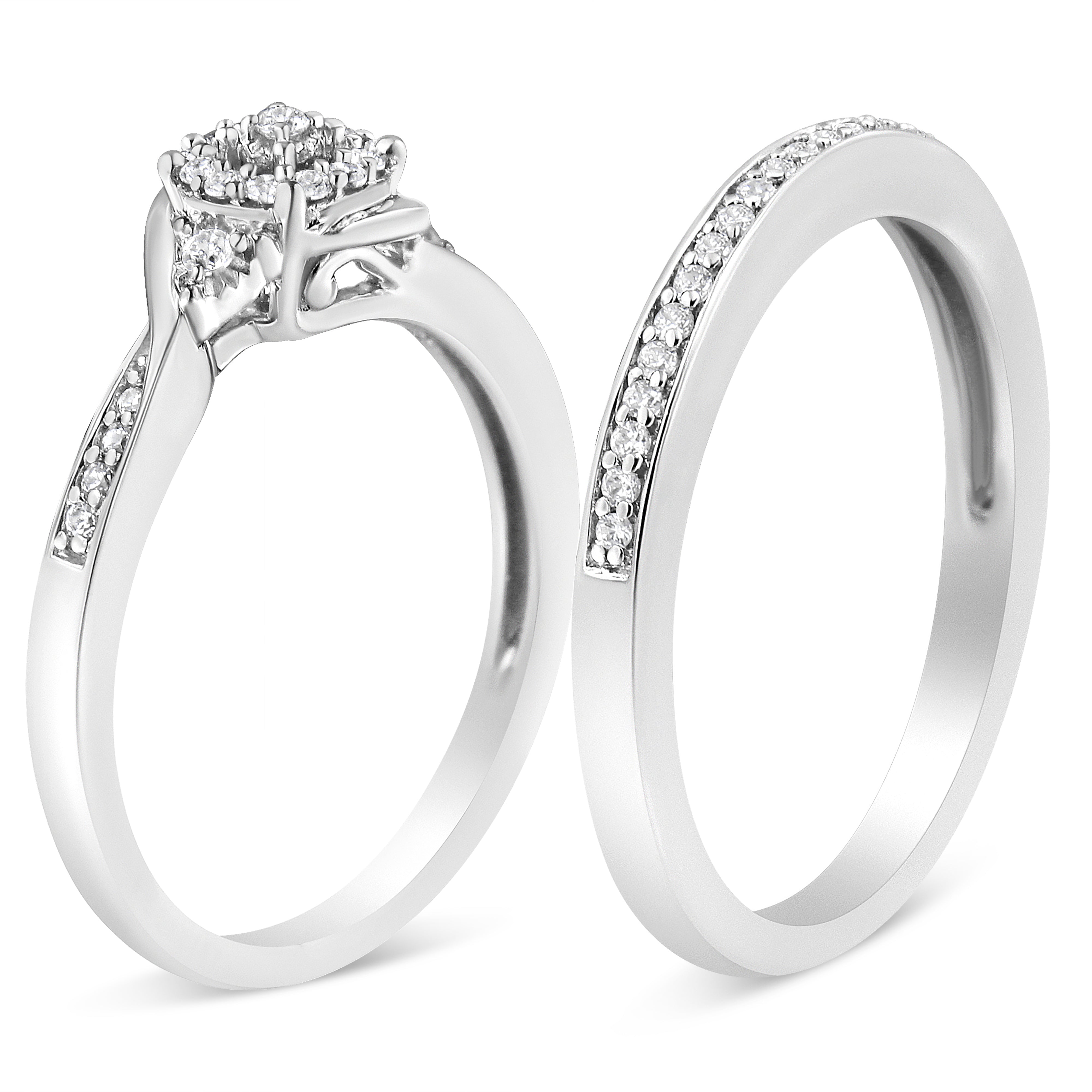 .925 Sterling Silver 1/4 Cttw Diamond Halo and Swirl Engagement Ring and Wedding Band Set I-J Color, I3 Clarity - Ring Size 7 on sale at MyriadMart