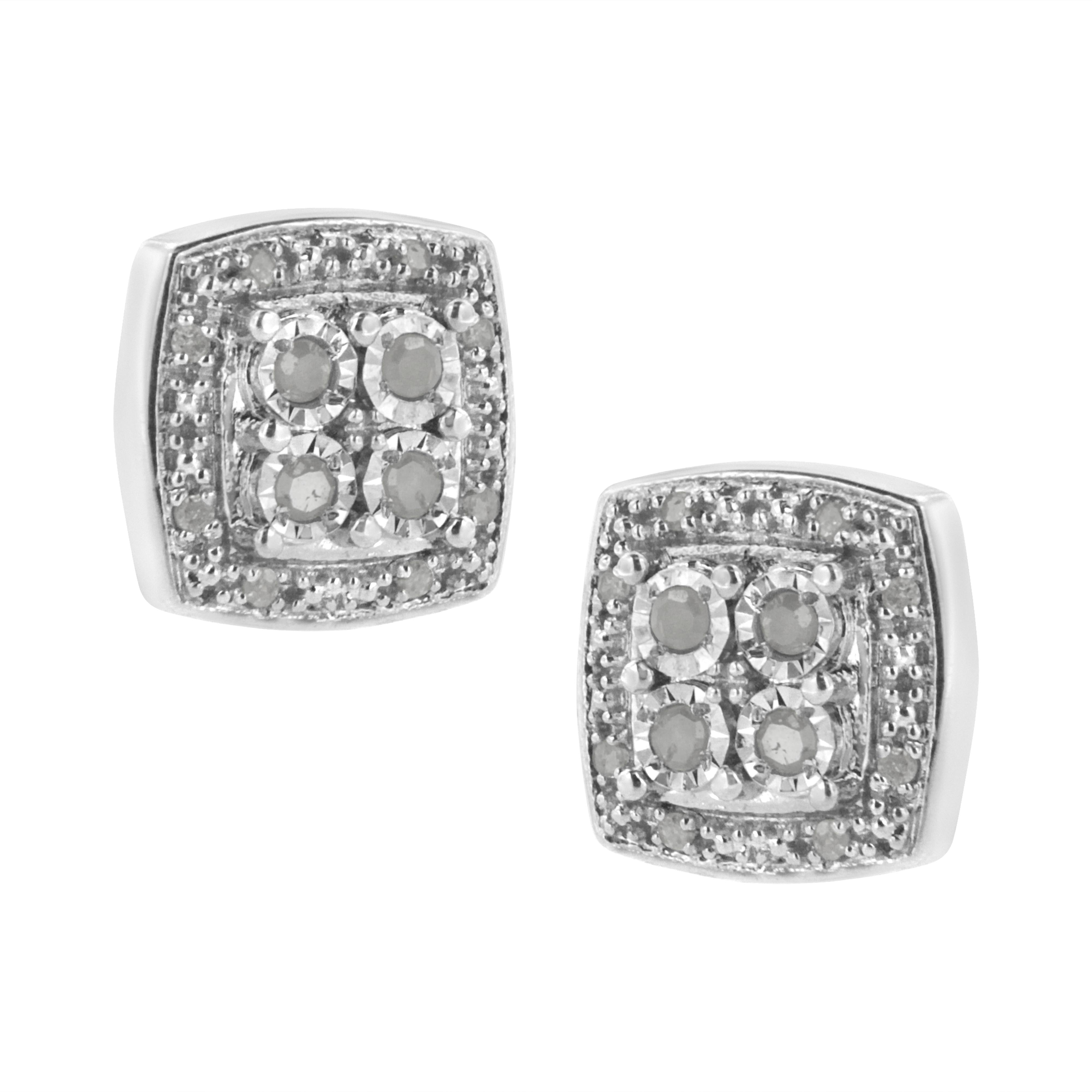 .925 Sterling Silver 1/4 cttw Round Cut Diamond Square Shape Milgrain Stud Earrings I-J Color, I3 Clarity on sale at MyriadMart