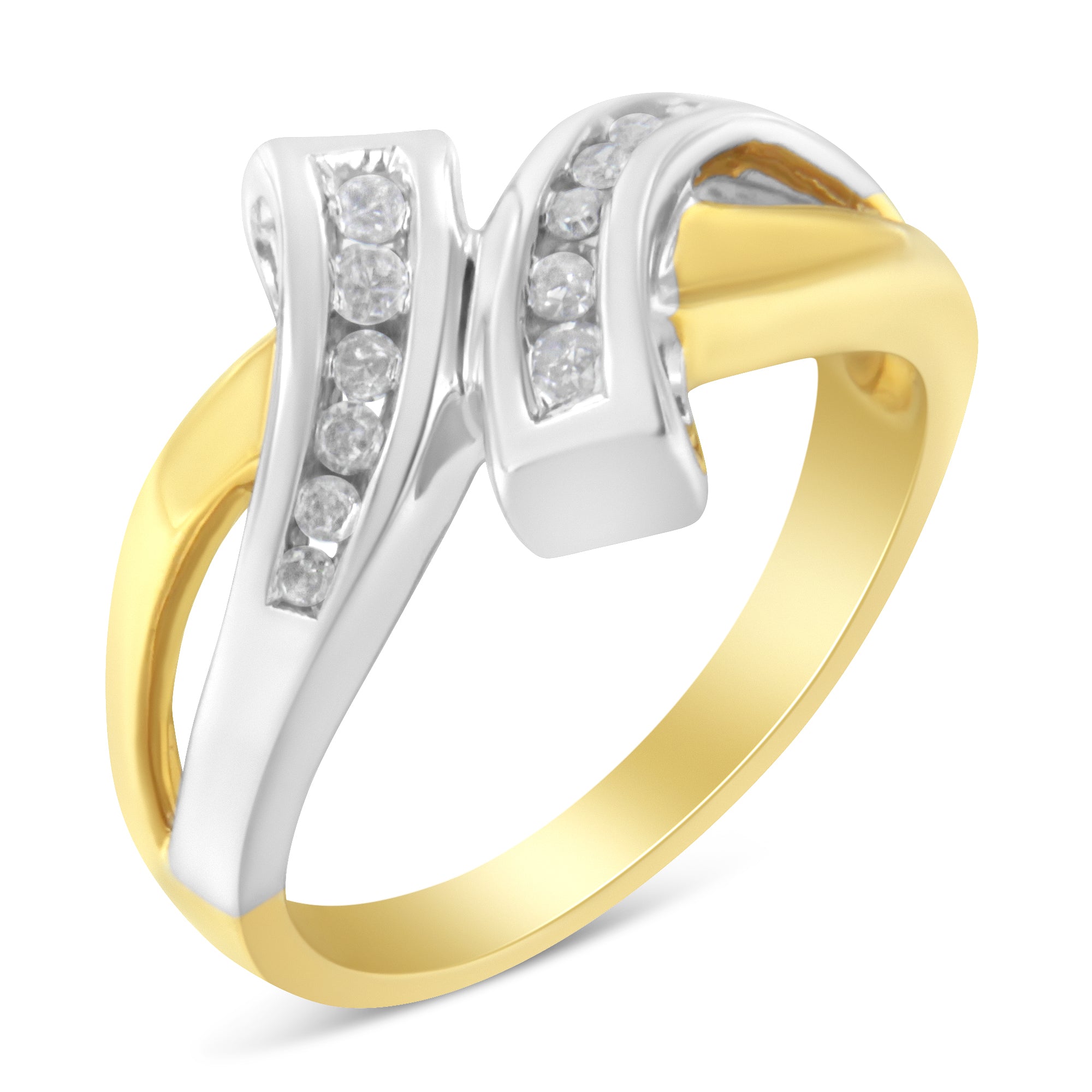 10K Two Toned Channel-Set Diamond Bypass Ring 1/4 cttw, I-J Color, I2 Clarity on sale at MyriadMart