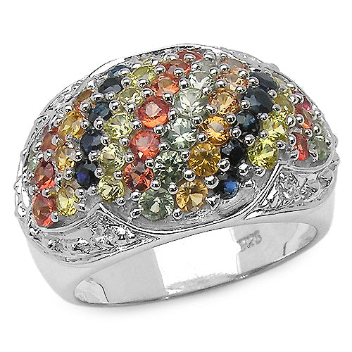 2.75 Carat Genuine Multi Sapphire .925 Sterling Silver Ring on sale at MyriadMart
