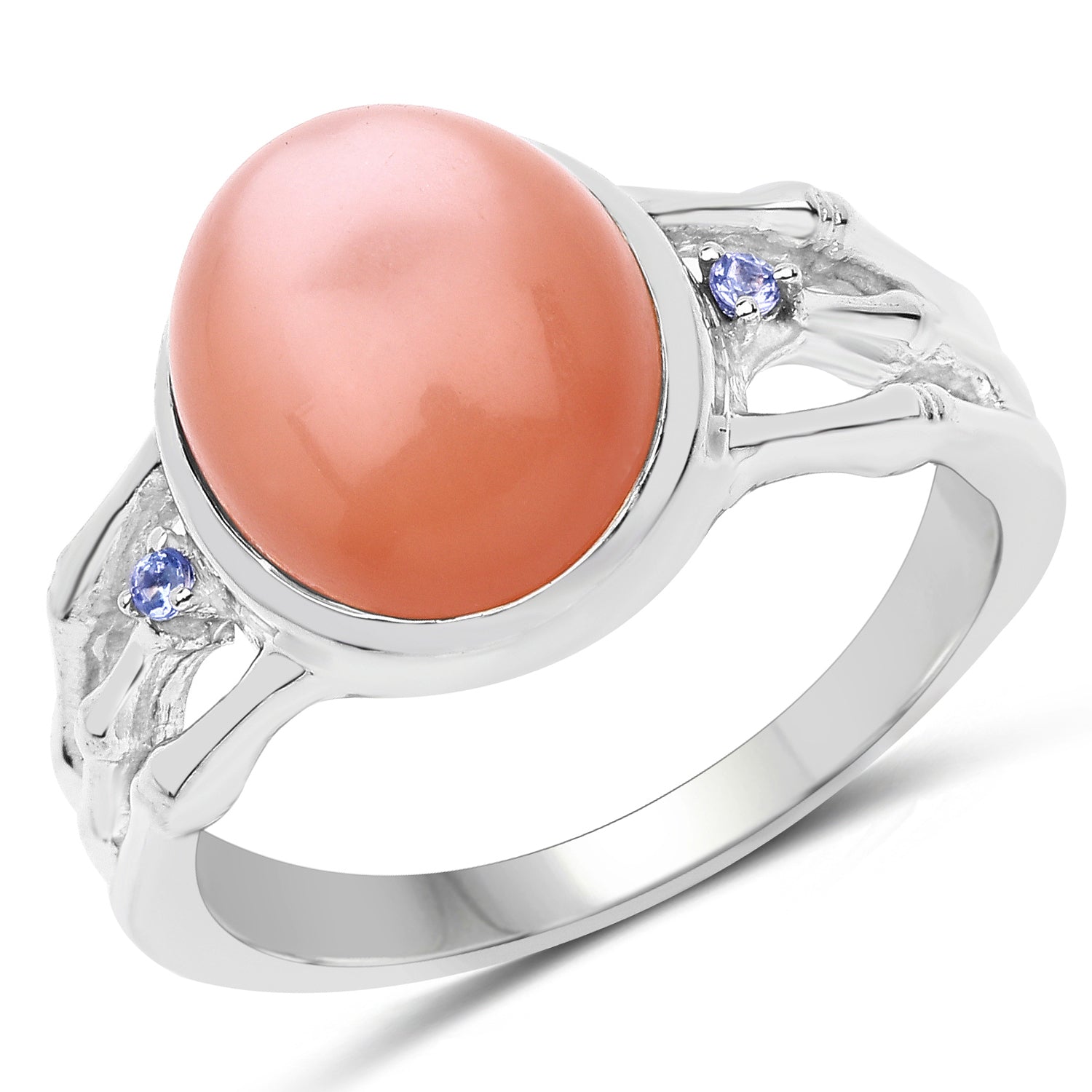 6.54 Carat Genuine Peach Moonstone and Tanzanite .925 Sterling Silver Ring on sale at MyriadMart