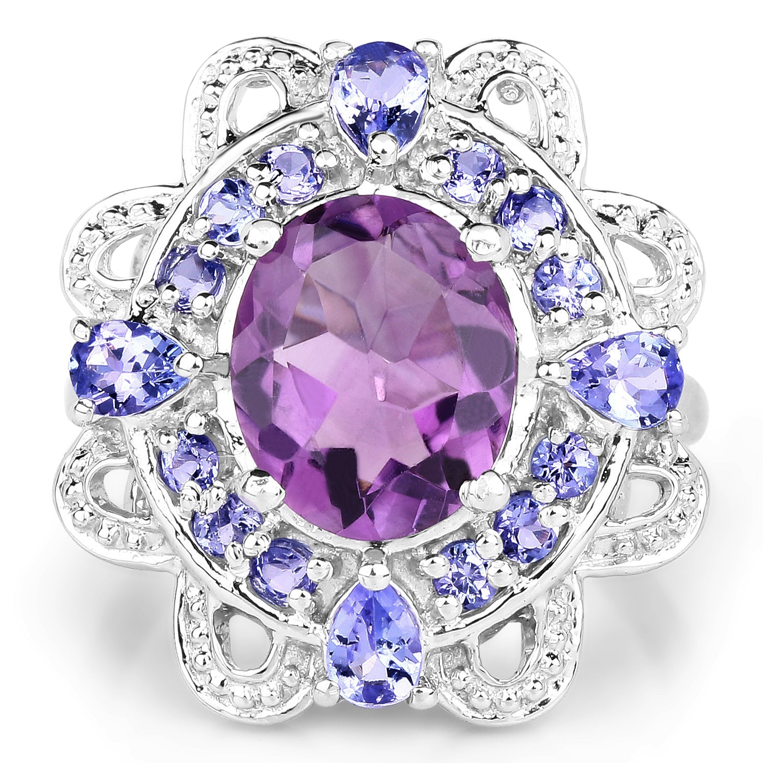 3.13 Carat Genuine Amethyst and Tanzanite .925 Sterling Silver Ring on sale at MyriadMart