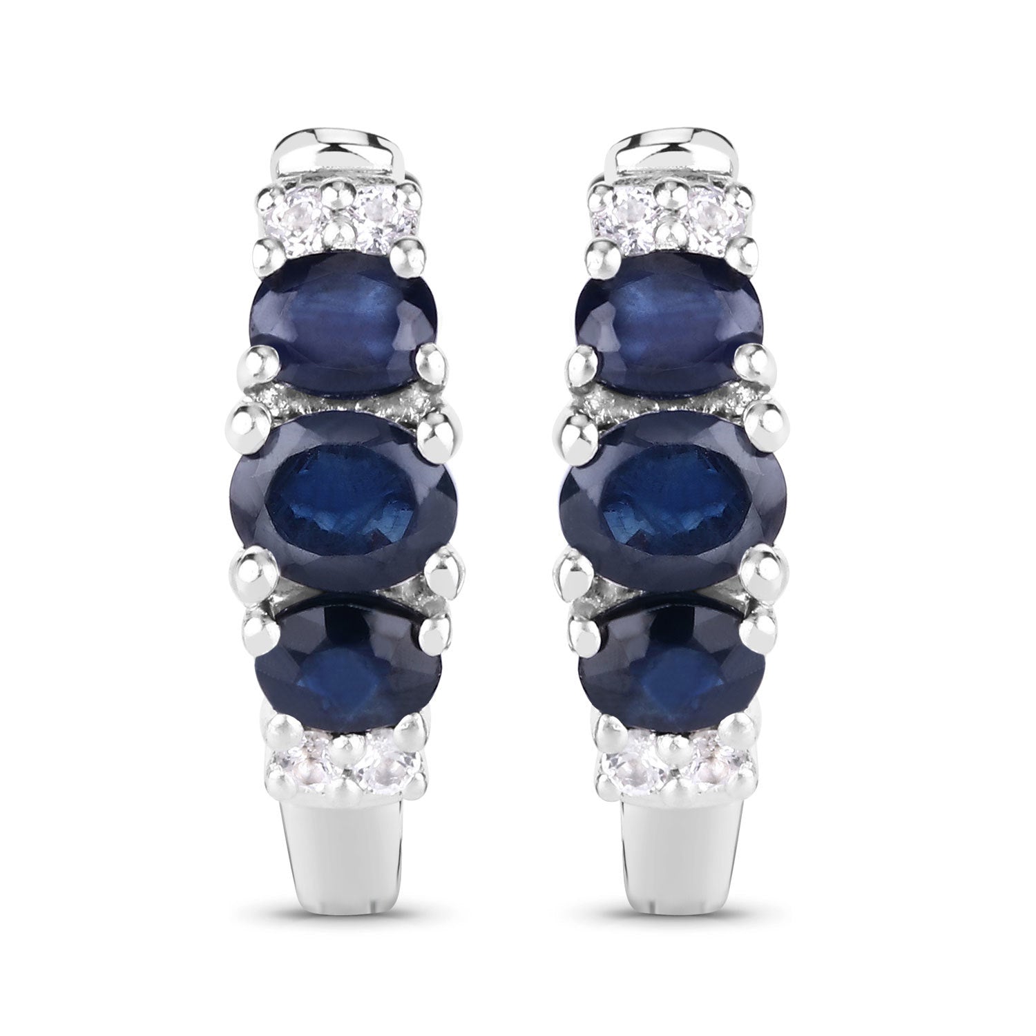 1.66 Carat Genuine Blue Sapphire and White Topaz .925 Sterling Silver Earrings on sale at MyriadMart