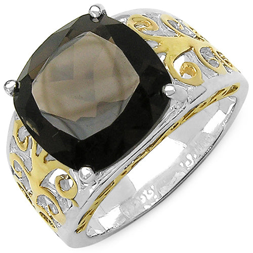 Two Tone Plated 7.09 Carat Genuine Smoky Quartz .925 Sterling Silver Ring on sale at MyriadMart