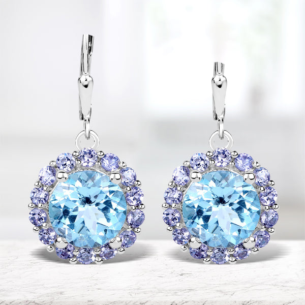 9.96 Carat Genuine Blue Topaz and Tanzanite .925 Sterling Silver Earrings on sale at MyriadMart