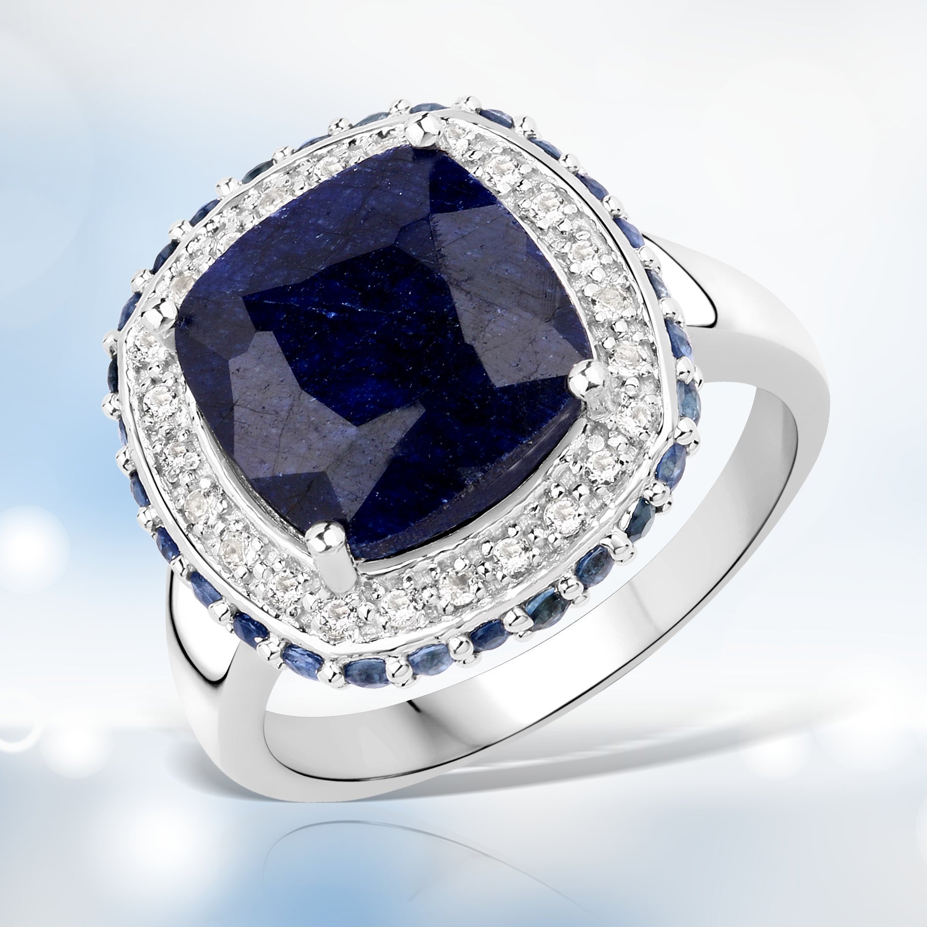 6.46 Carat Dyed Sapphire, Blue Sapphire and White Topaz .925 Sterling Silver Ring on sale at MyriadMart