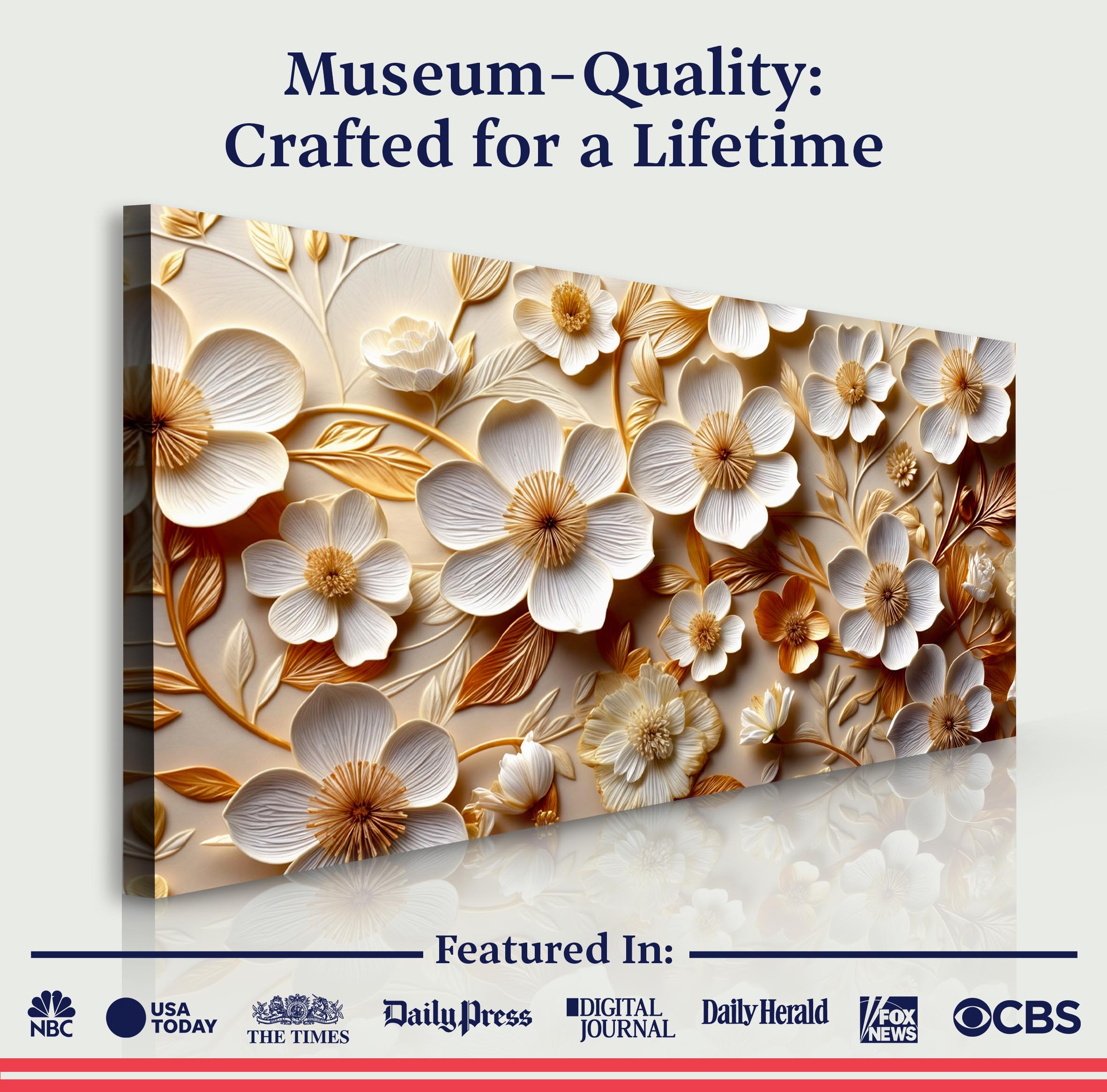 White And Golden Blooms Impasto Wall Art on sale at MyriadMart