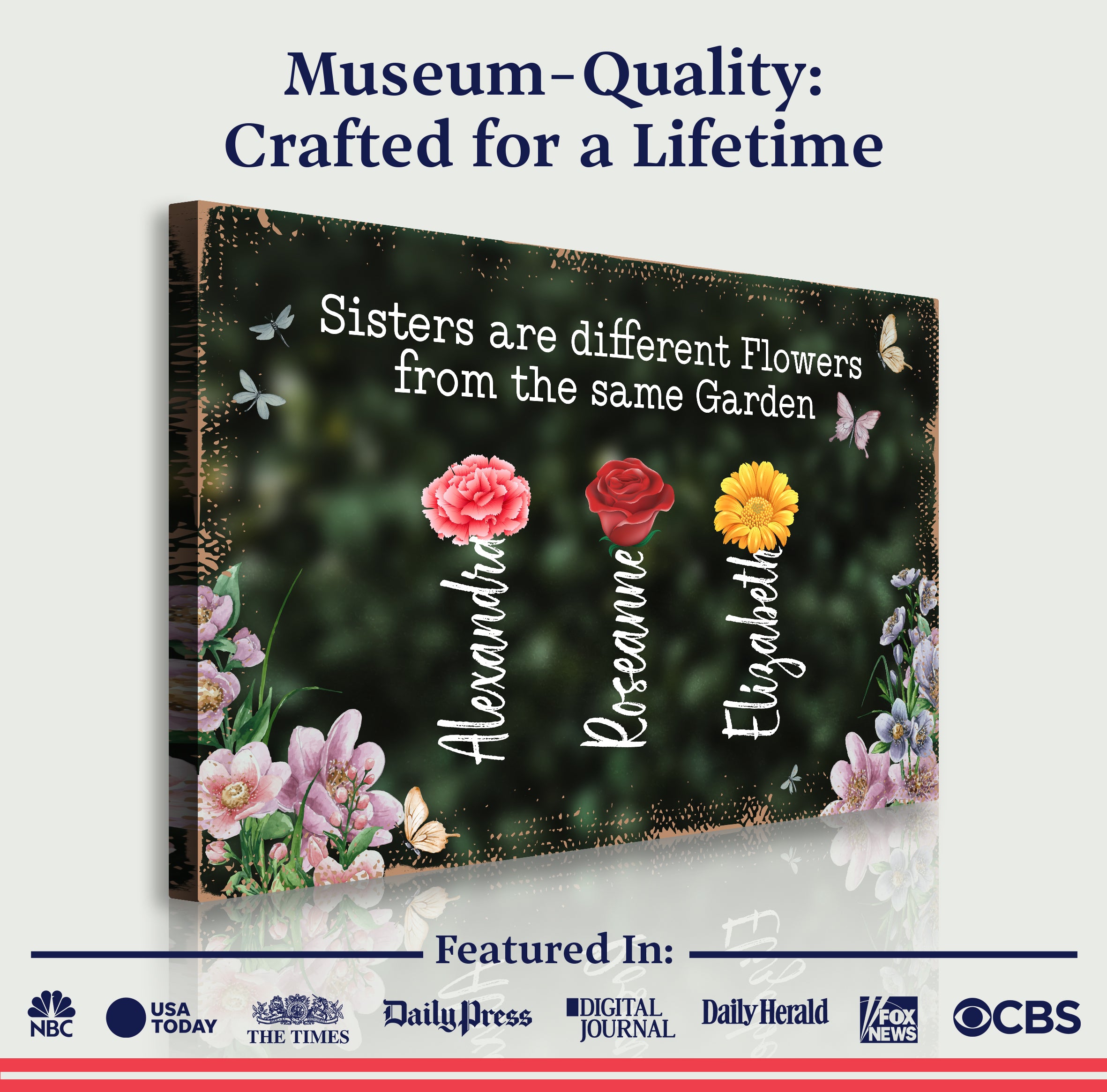 Sisters Are Different Flowers From The Same Garden Sign on sale at MyriadMart