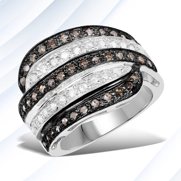 0.80 Carat Genuine Brown Diamond and White Diamond .925 Sterling Silver Ring on sale at MyriadMart
