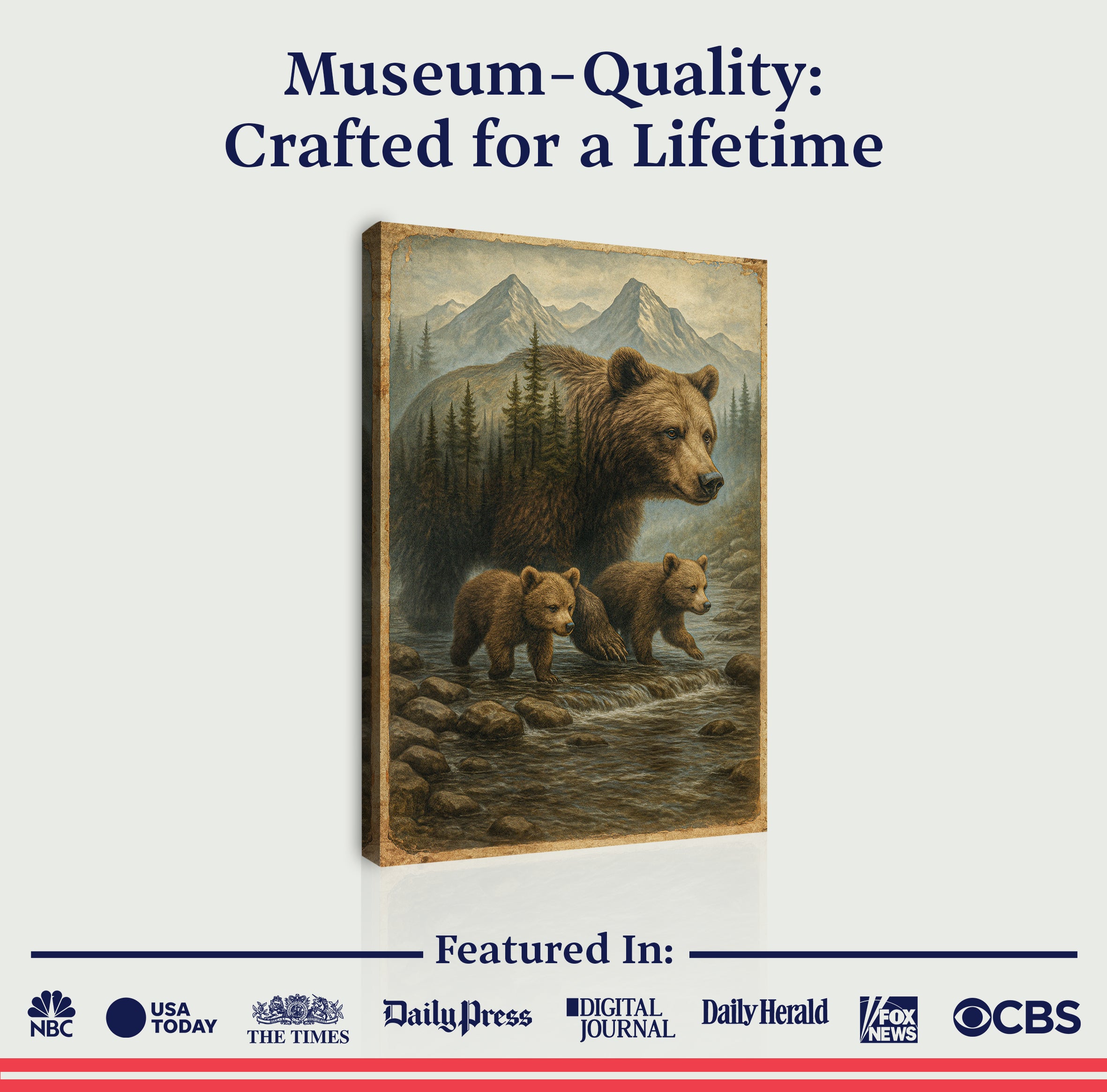 Mother Bear and Cubs Crossing Double Exposure Wall Art on sale at MyriadMart