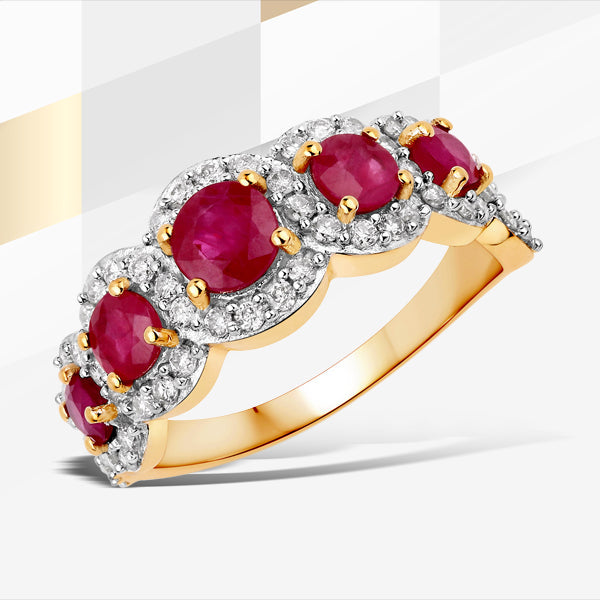 1.99 Carat Genuine Ruby and White Diamond 14K Yellow Gold Ring on sale at MyriadMart