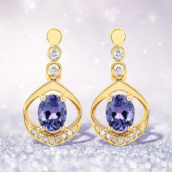 0.76 Carat Genuine Tanzanite and White Diamond 14K Yellow Gold Earrings on sale at MyriadMart