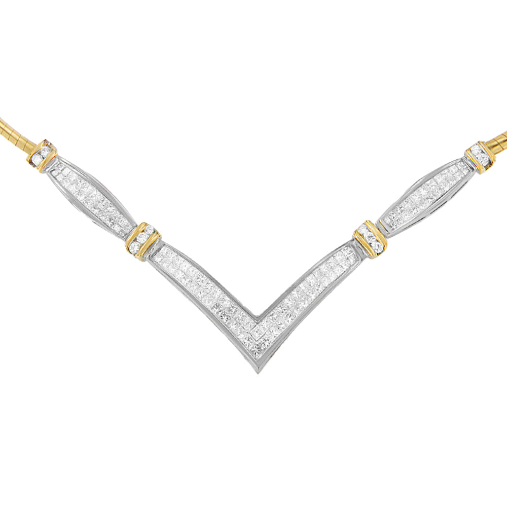 14K Yellow and White Gold 2.00 Cttw Round and Princess-Cut Diamond 'V' Shape Statement Necklace H-I Color, SI2-I1 Clarity - 18" on sale at MyriadMart