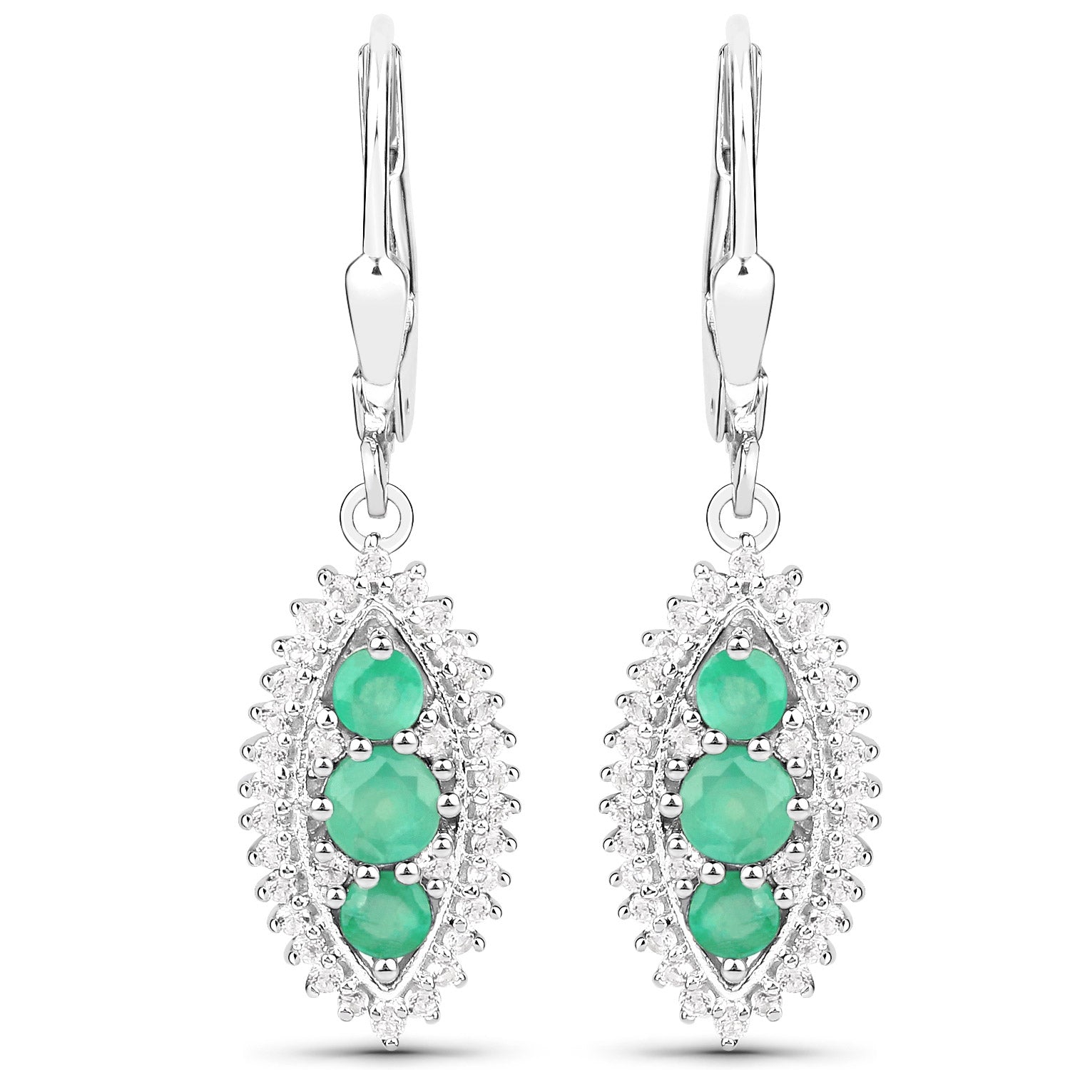 3.52 Carat Genuine Zambian Emerald and White Topaz .925 Sterling Silver 3 Piece Jewelry Set Ring, Earrings, and Pendant w/ Chain on sale at MyriadMart