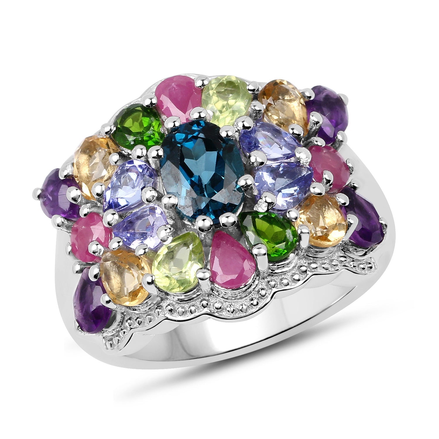 4.02 Carat Genuine Multi Stone .925 Sterling Silver Ring on sale at MyriadMart