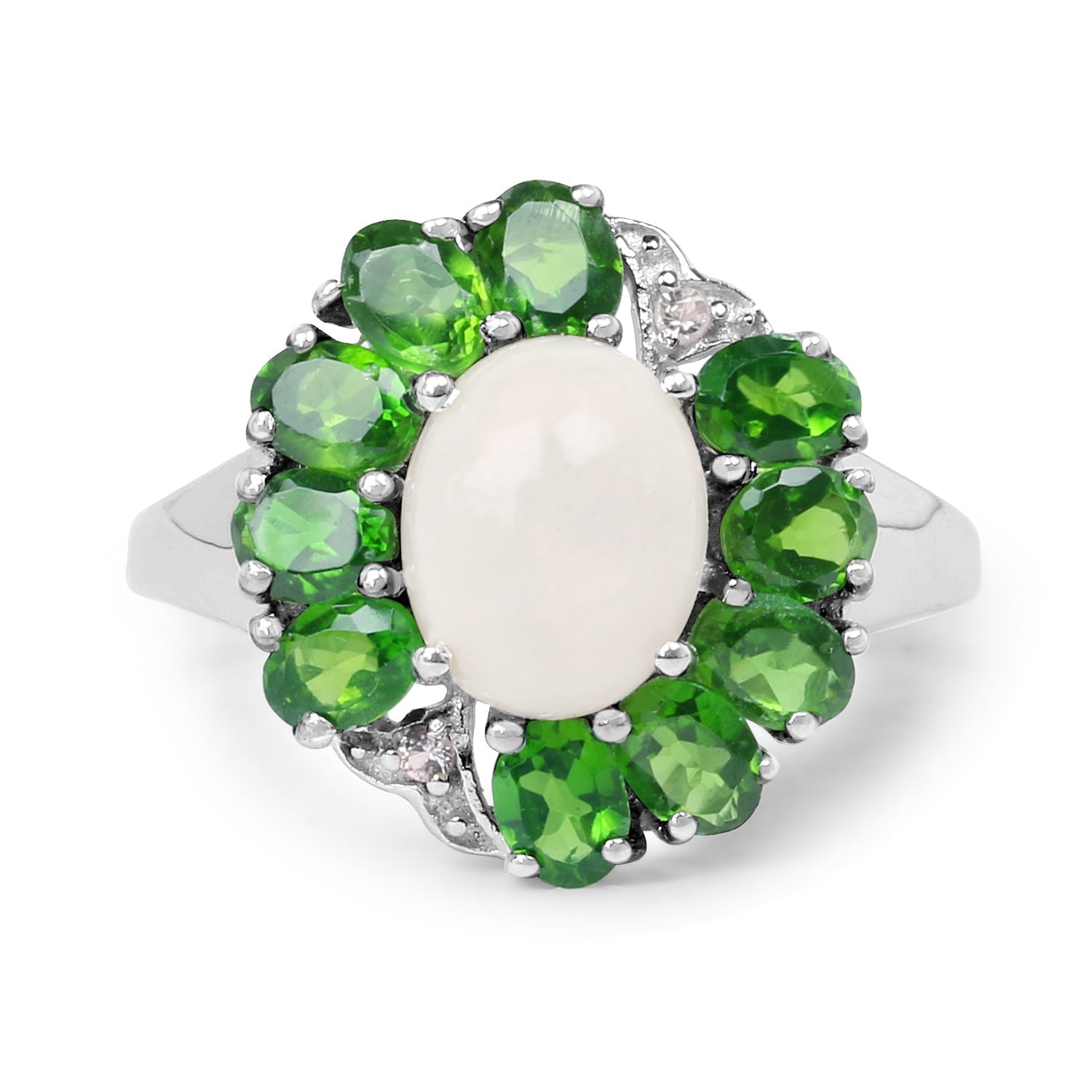 2.93 Carat Genuine Ethiopian Opal, Chrome Diopside & White Topaz .925 Sterling Silver Ring on sale at MyriadMart