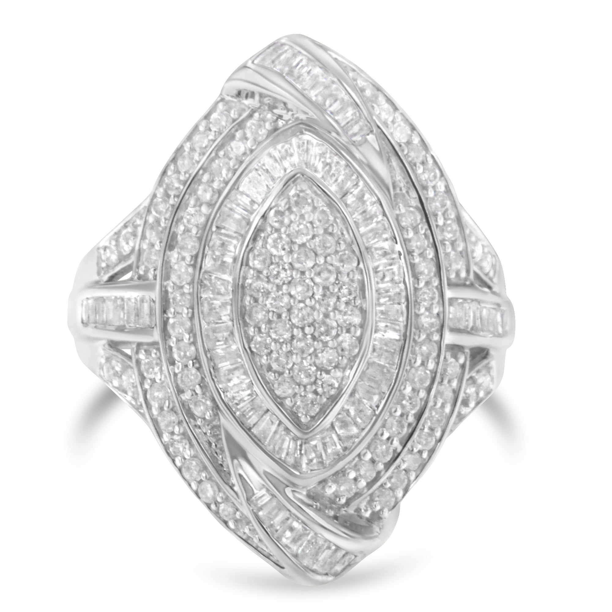 .925 Sterling Silver & 1-1/8 Cttw Diamond Marquise Shaped Cluster Triple Halo Knot Cocktail Fashion Ring I-J Color, I2-I3 Clarity - Size 6 on sale at MyriadMart