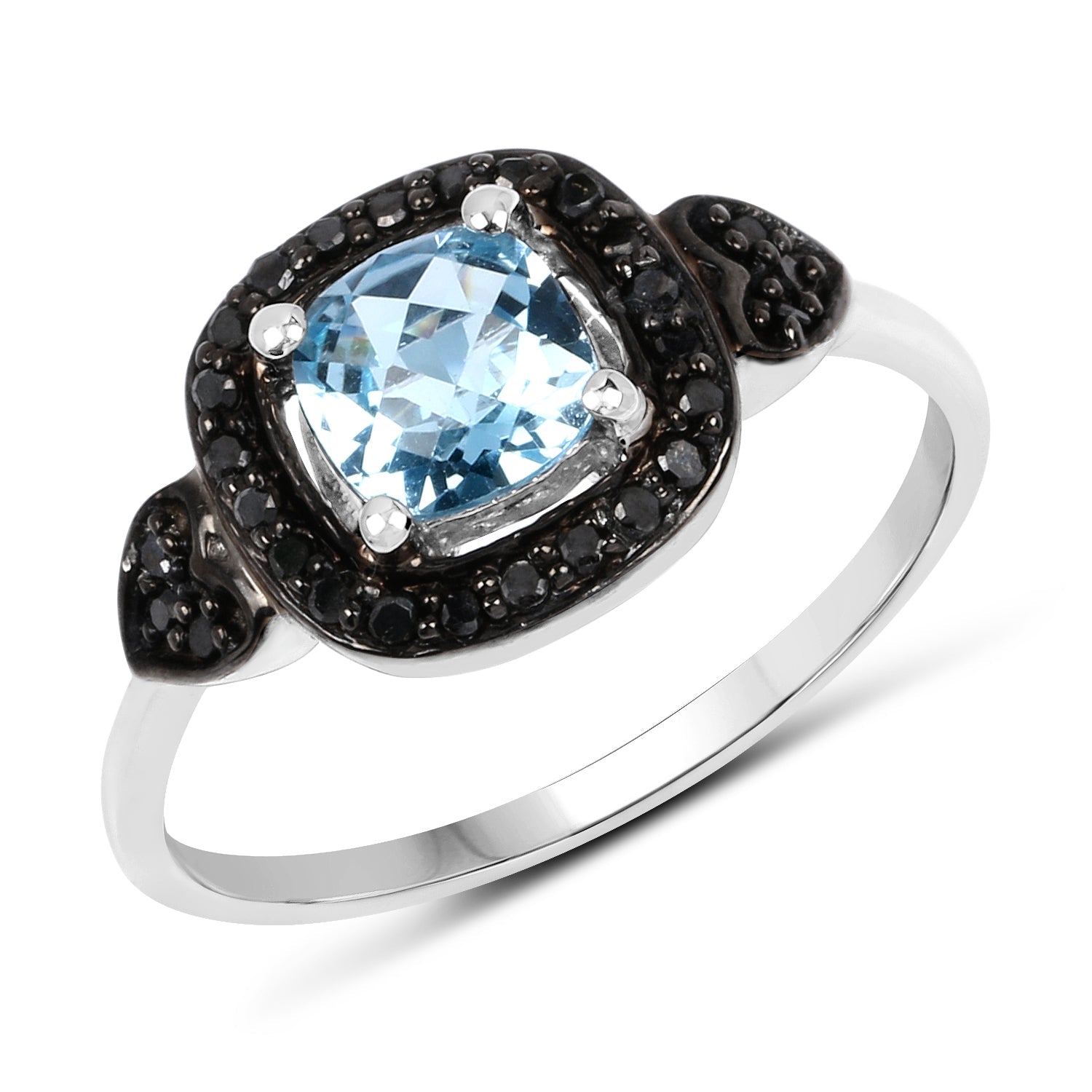 1.19 Carat Genuine Swiss Blue Topaz & Black Diamond .925 Sterling Silver Ring on sale at MyriadMart