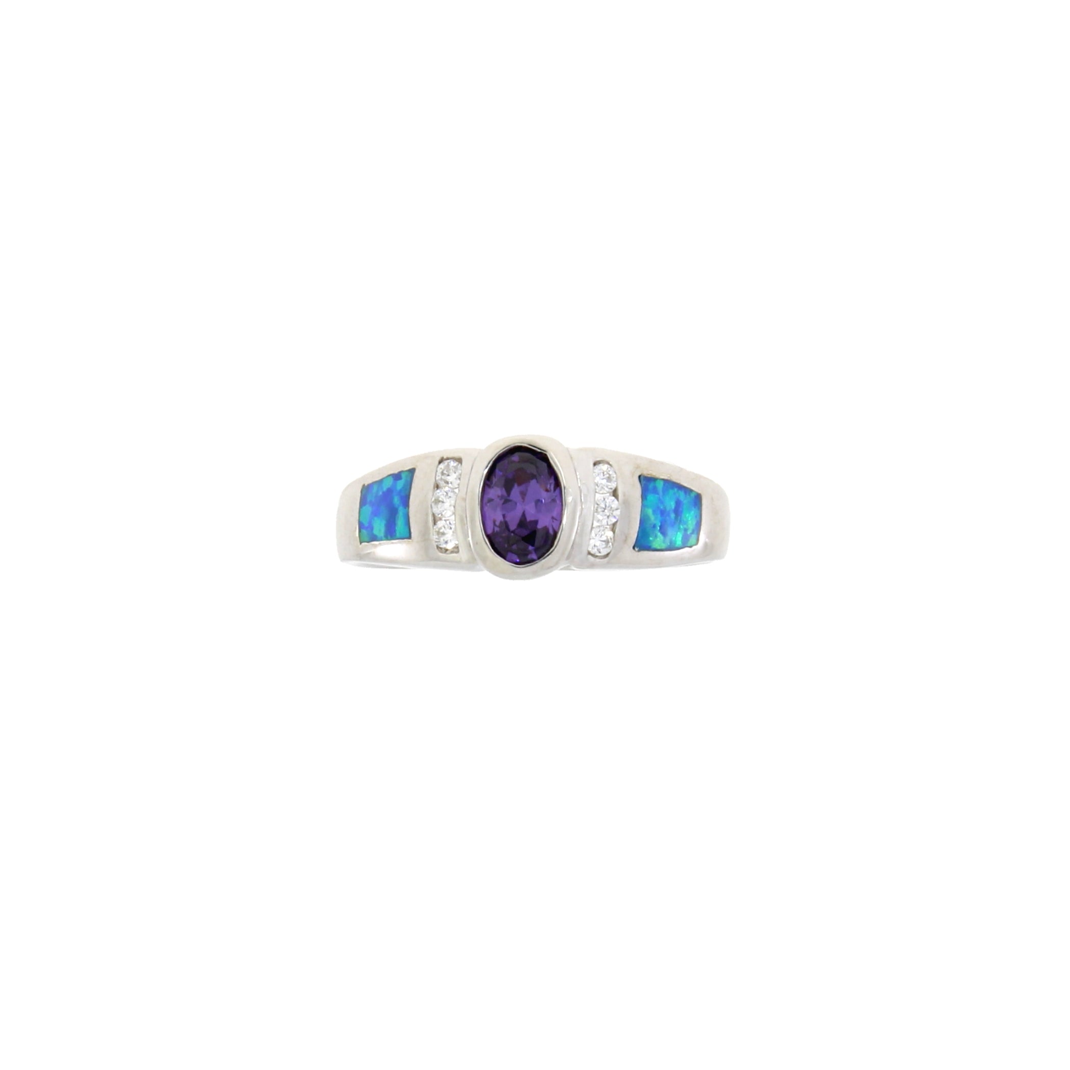 Cubic Zirconia Created Opal Ring Sterling Silver on sale at MyriadMart