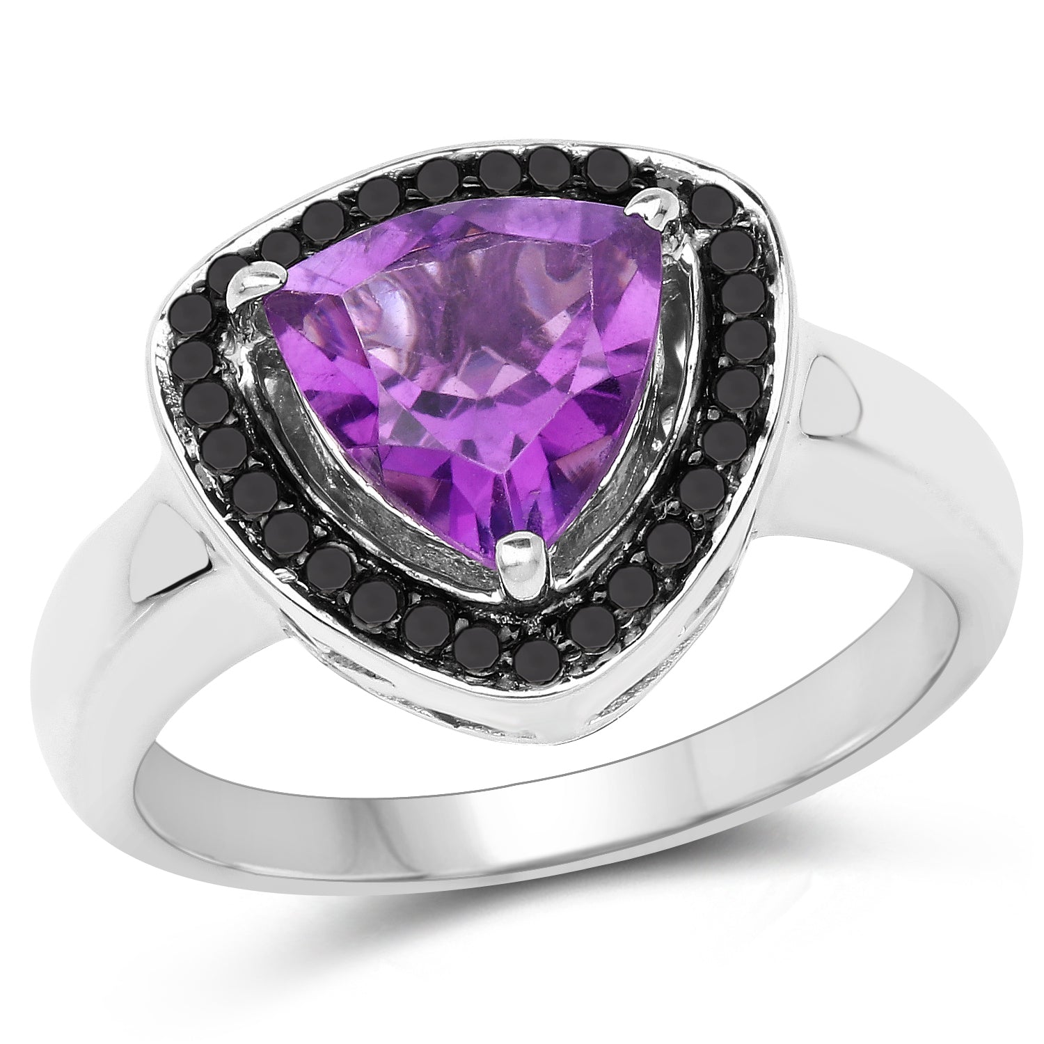 1.56 Carat Genuine Amethyst and Black Diamond .925 Sterling Silver Ring on sale at MyriadMart