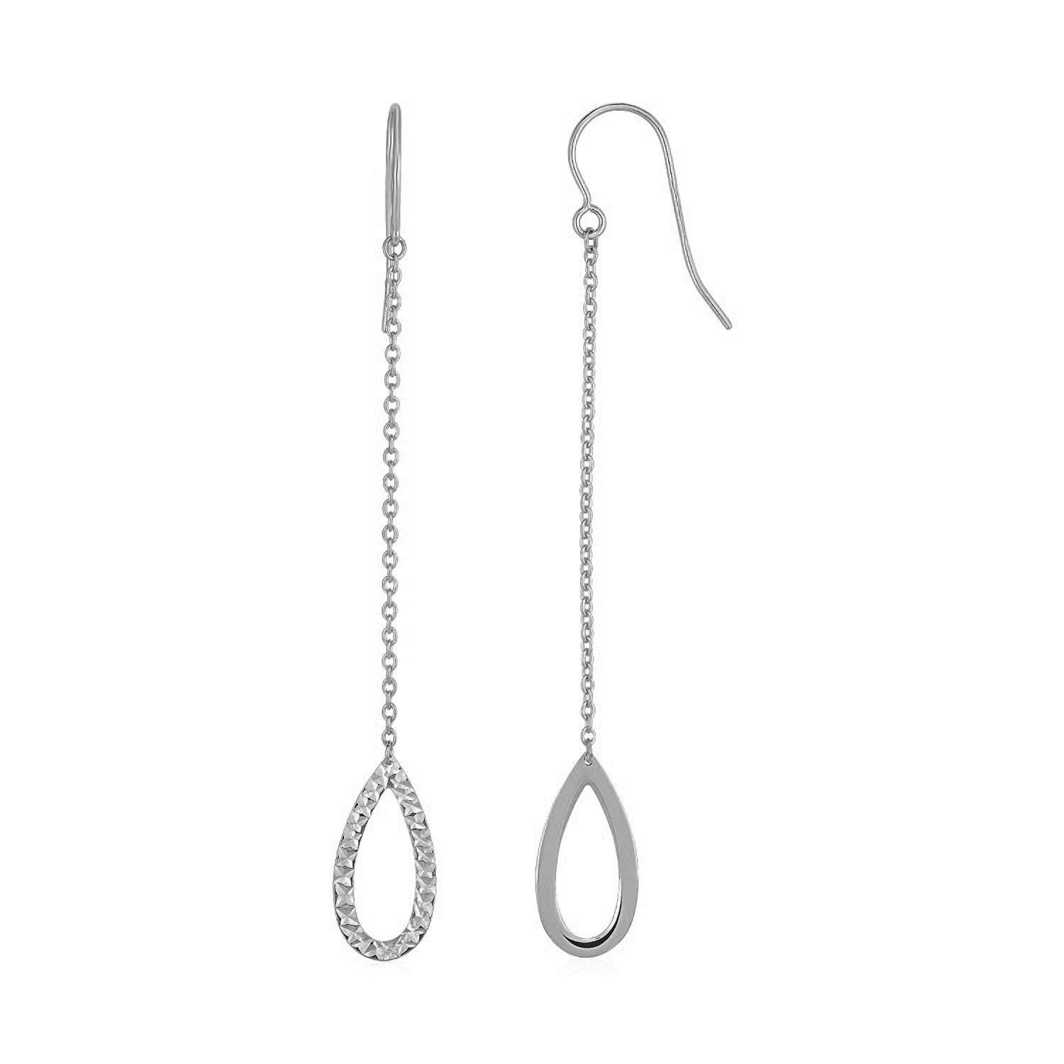Textured Pear Shaped Long Drop Earrings in 14k White Gold on sale at MyriadMart