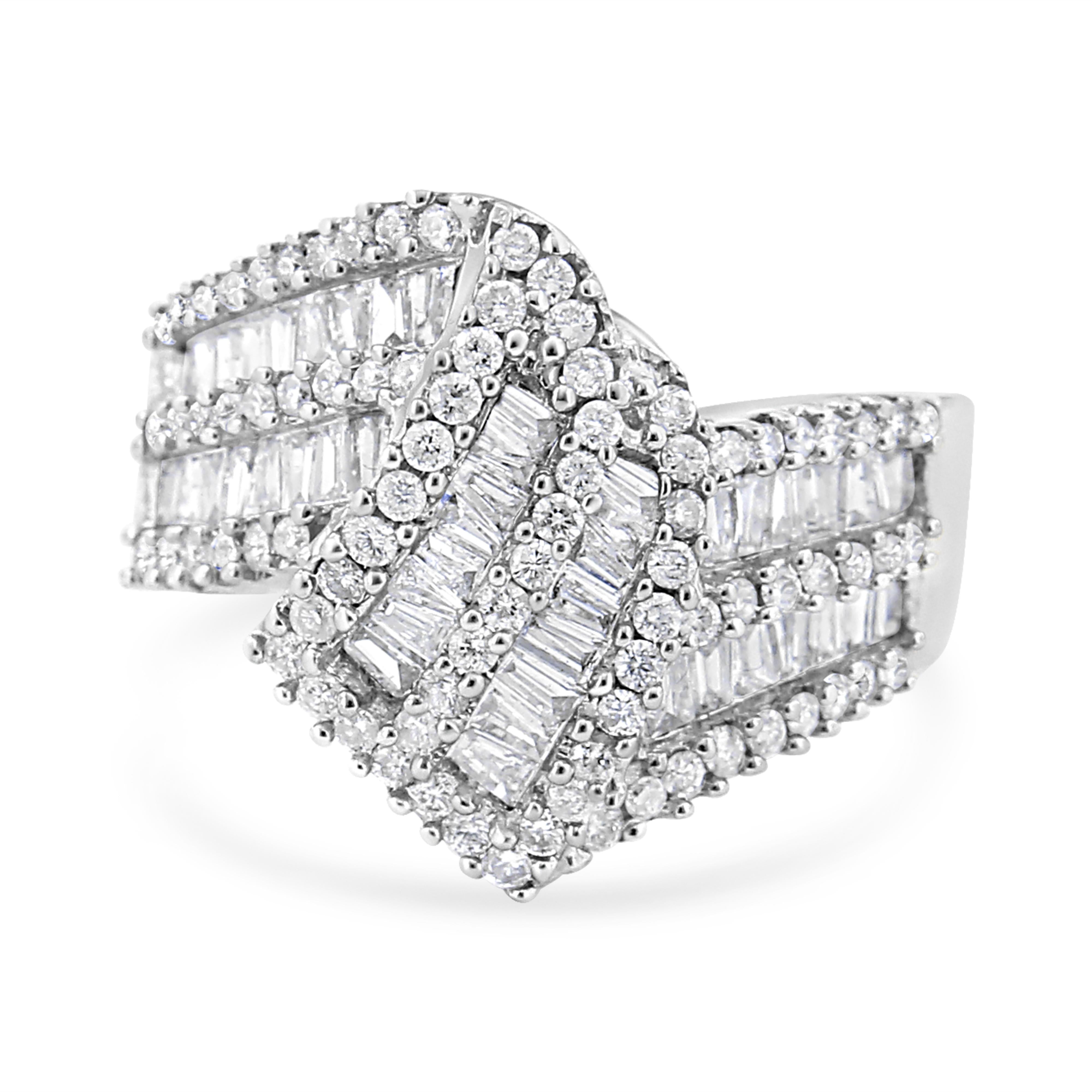 14K White Gold 1-1/2 Cttw Round and Baguette Diamond Bypass Cocktail Ring Band H-I Color, SI1-SI2 Clarity - Size 7 on sale at MyriadMart