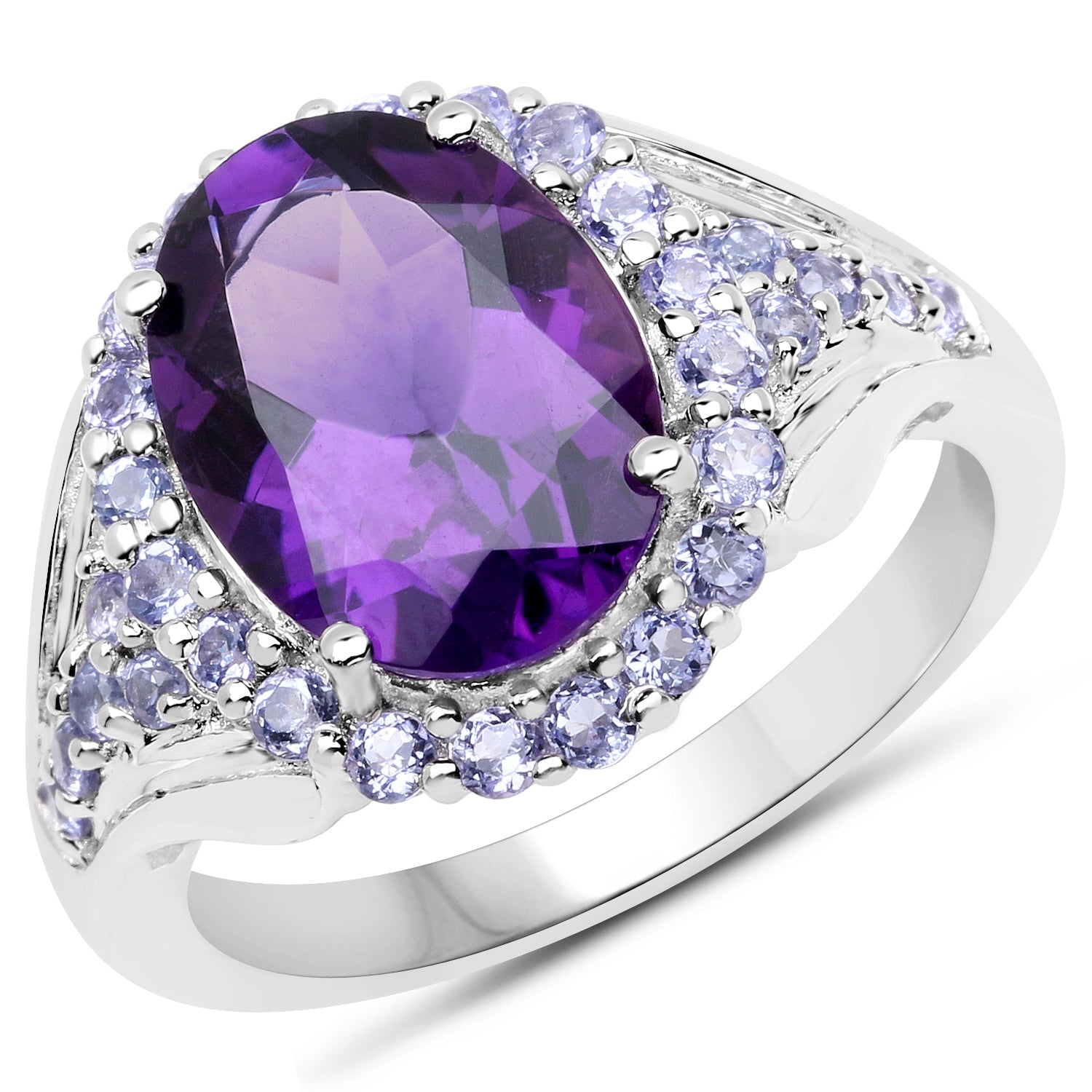5.90 Carat Genuine Amethyst and Tanzanite .925 Sterling Silver Ring on sale at MyriadMart